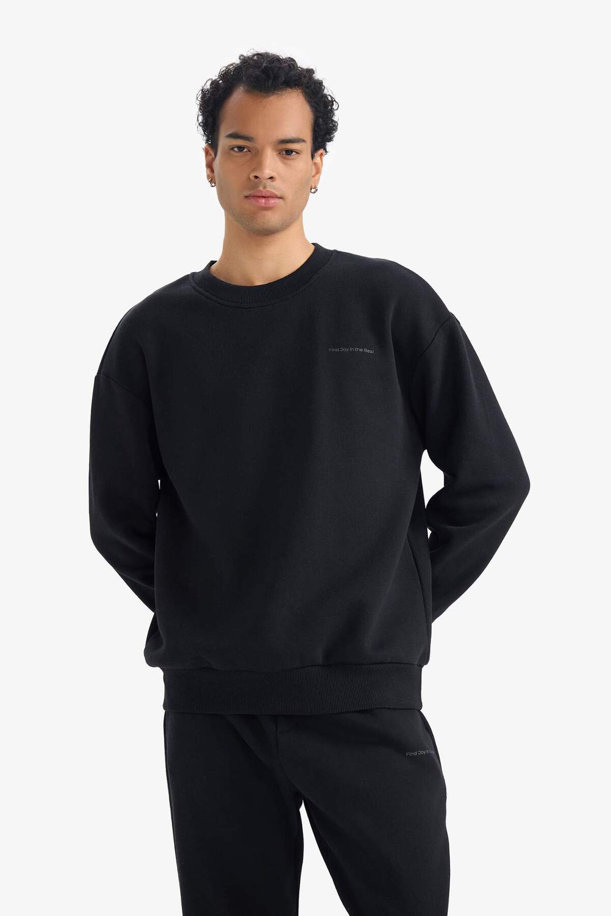 DeFacto Boxy Fit 2'li Takım Bisiklet Yaka Baskılı Sweatshirt Eşofman Altı F9623AX25AU görsel 3