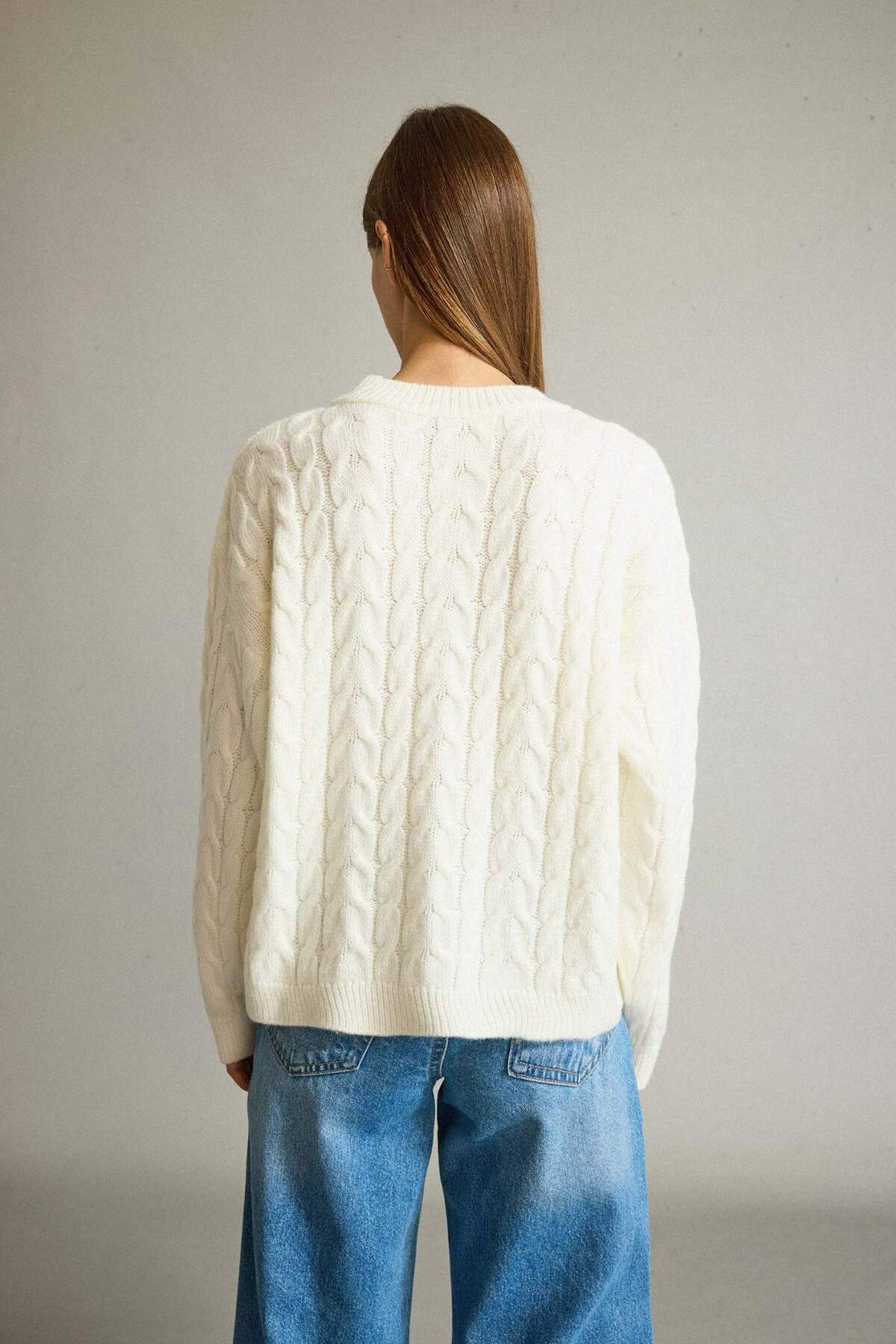 Defacto  Bisiklet Yaka Çiçekli Triko Kazak G3343AX25AU - Görsel 7