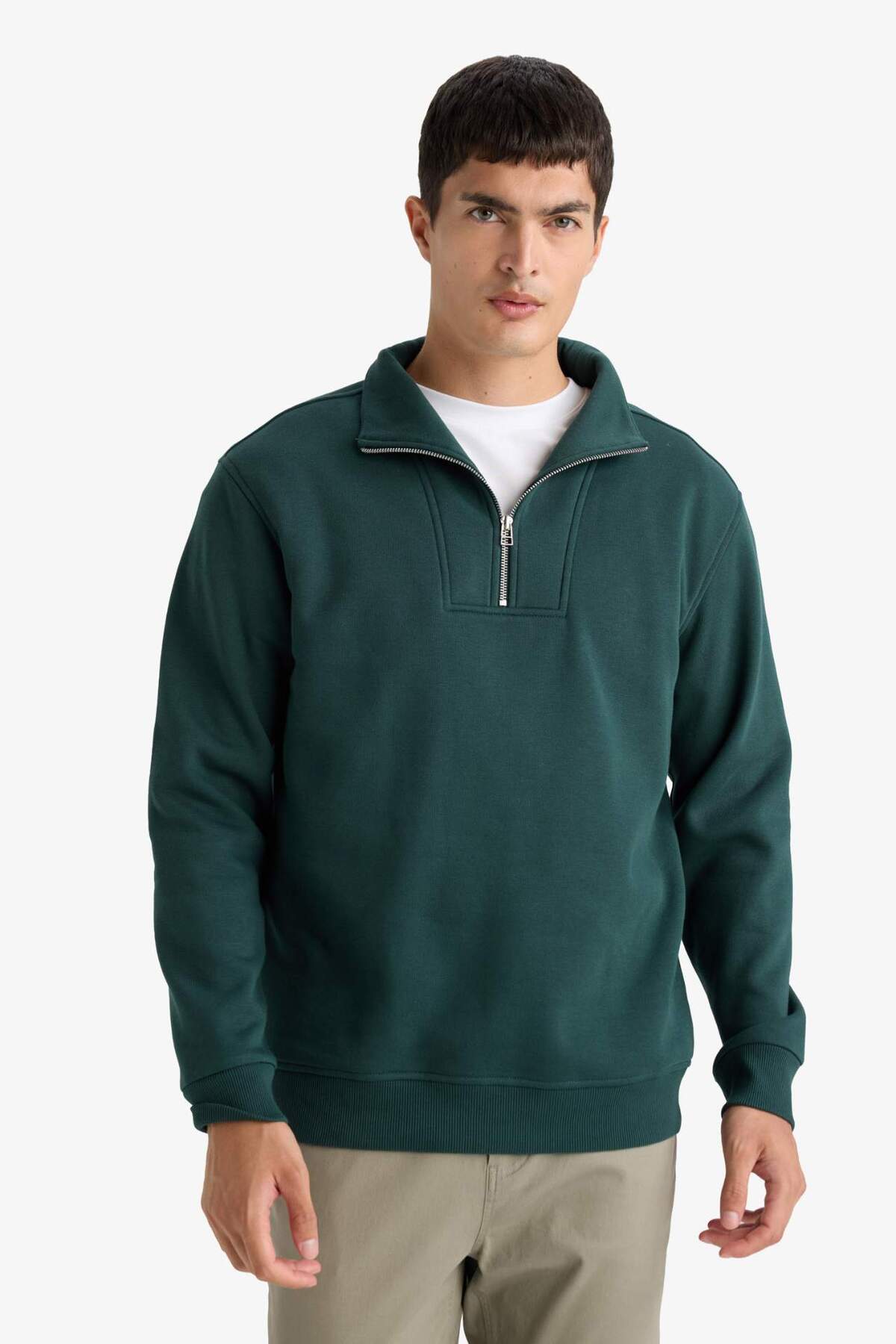 Defacto  Regular Fit Yarım Balıkçı Yaka Fermuarlı Kalın Sweatshirt F4136AX25AU - Görsel 3