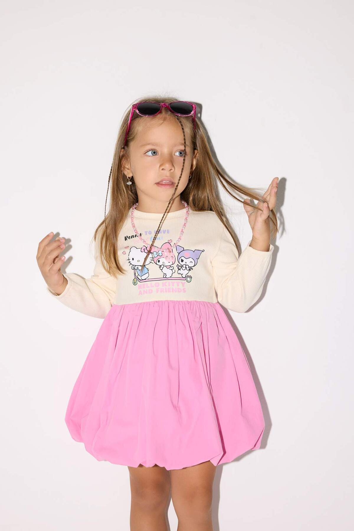 Defacto Hello Kitty Uzun Kollu Fitilli Kaşkorse Elbise Kız Bebek G0370A525WN fotoğrafı 2 (önizleme)