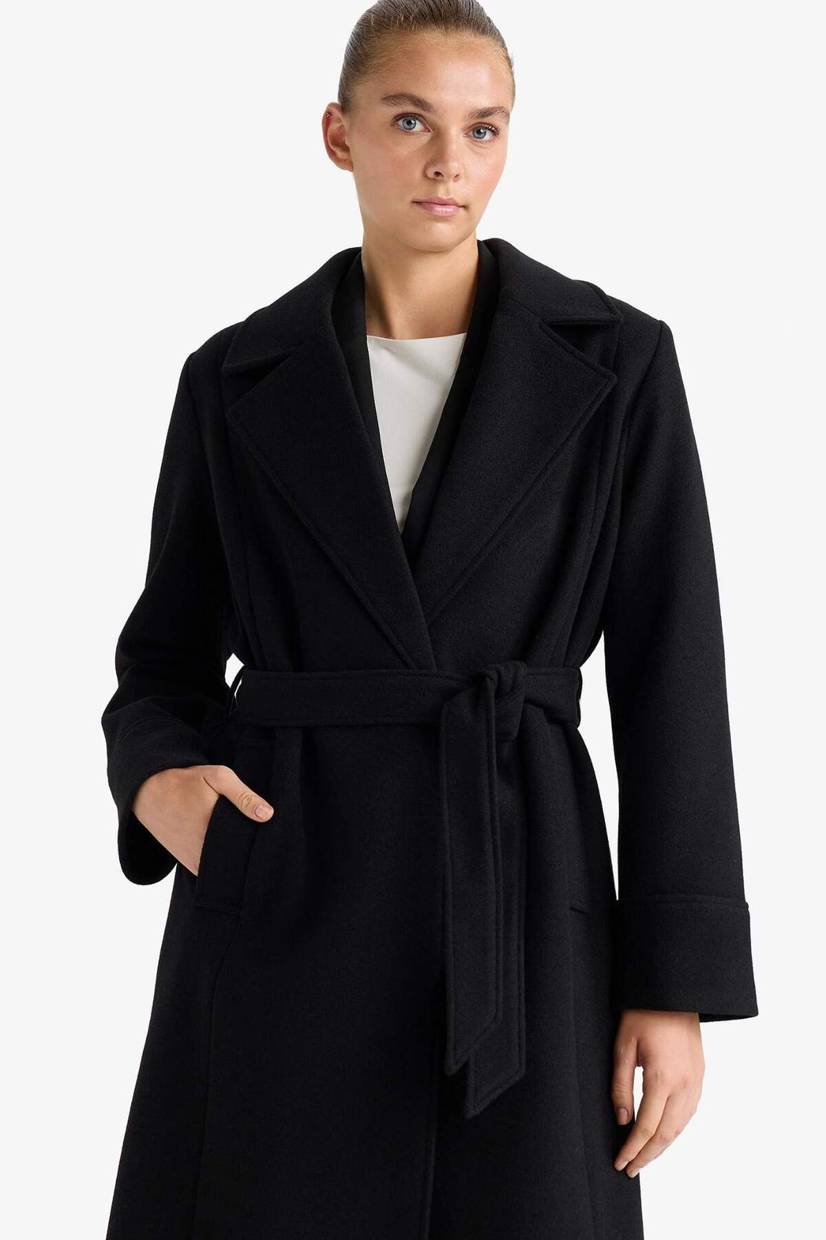 Defacto  Regular Fit Kuşaklı Kaşe Kaban F1207AX25WN - Görsel 5