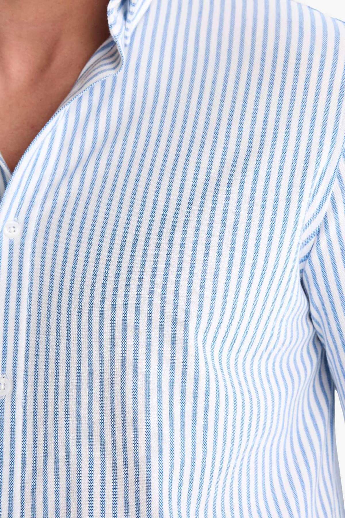 Defacto  Regular Fıt Polo Yaka Çizgili Penye Uzun Kollu Gömlek E8084AX25AU - Görsel 5