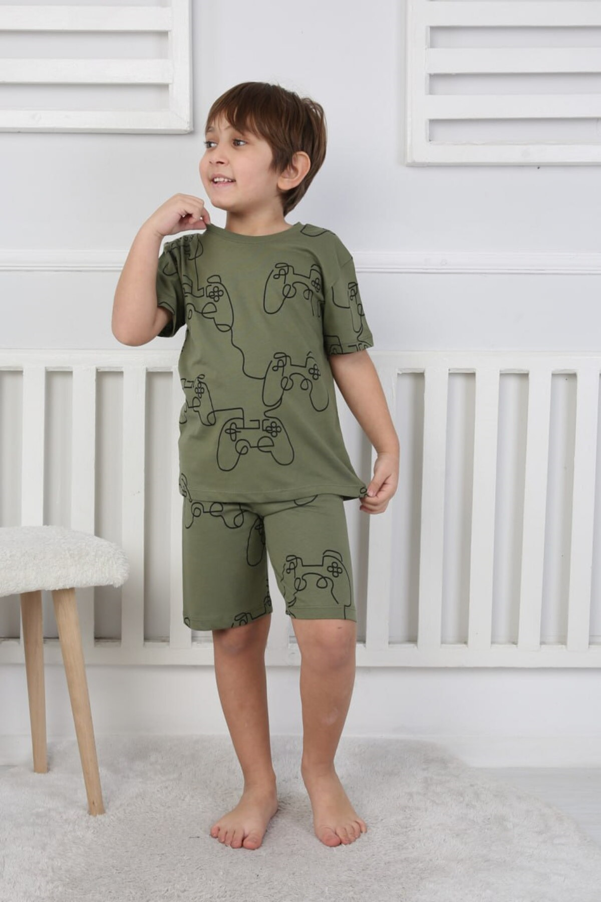 bunny hopp Şortlu Erkek Çocuk Pijama Takımı – %100 Pamuk – Desenli – Yazlık – 3-8 Yaş fotoğrafı 2 (önizleme)