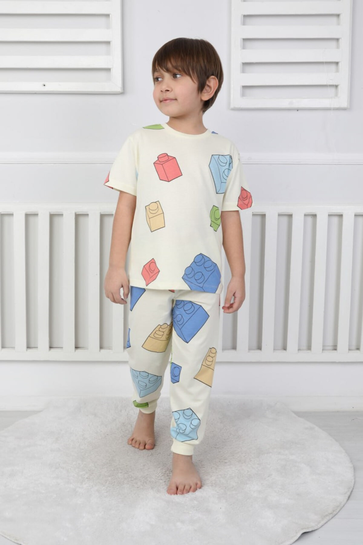 bunny hopp Erkek Çocuk Oyun Blokları Desenli Kısa Kollu Yazlık Pijama Takımı %100 Pamuk Süprem Penye fotoğrafı 3 (önizleme)