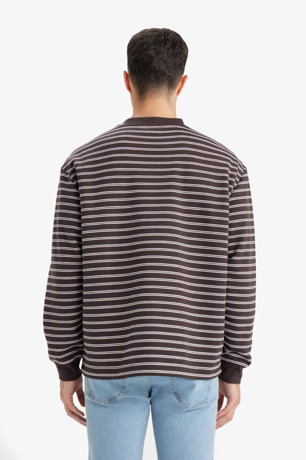 DeFacto Relax Fit Bisiklet Yaka Çizgili Sweatshirt E9408AX25AU görsel 8