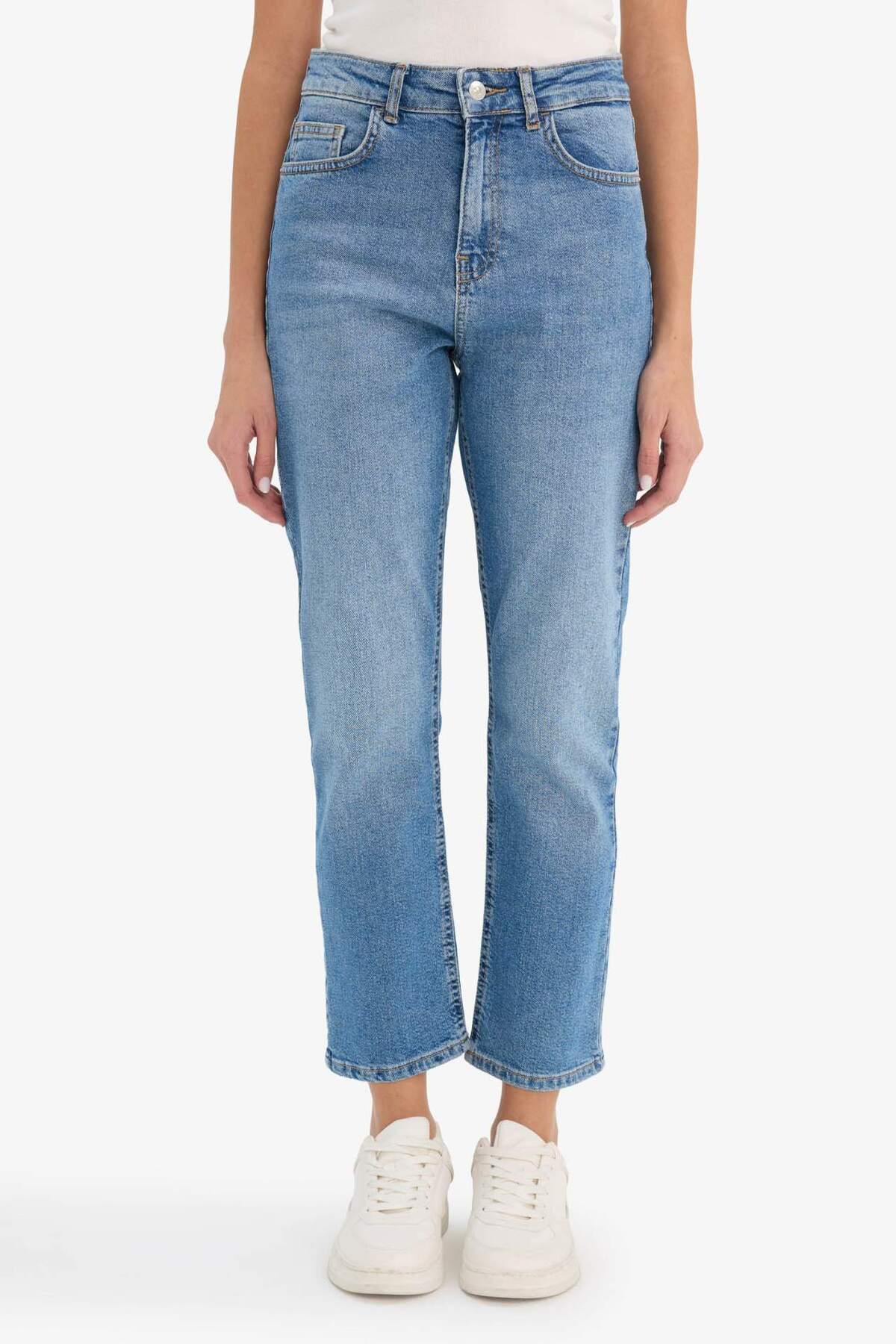 Defacto  Mary Vintage Straight Fit Yüksek Bel Bilek Boy Jean Yıkamalı Pantolon F3094AX25WN - Görsel 3