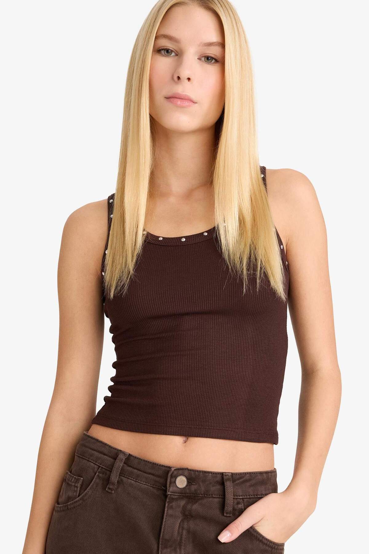 DeFacto Fitted Kare Yaka Fitilli Kaşkorse Atlet G1611AX25AU
