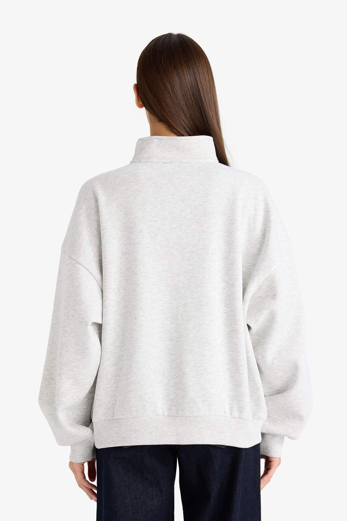 Defacto  Overshırt Fıt Yarım Fermuarlı Baskılı Kalın Kumaş Sweatshirt F9433AX25WN - Görsel 6