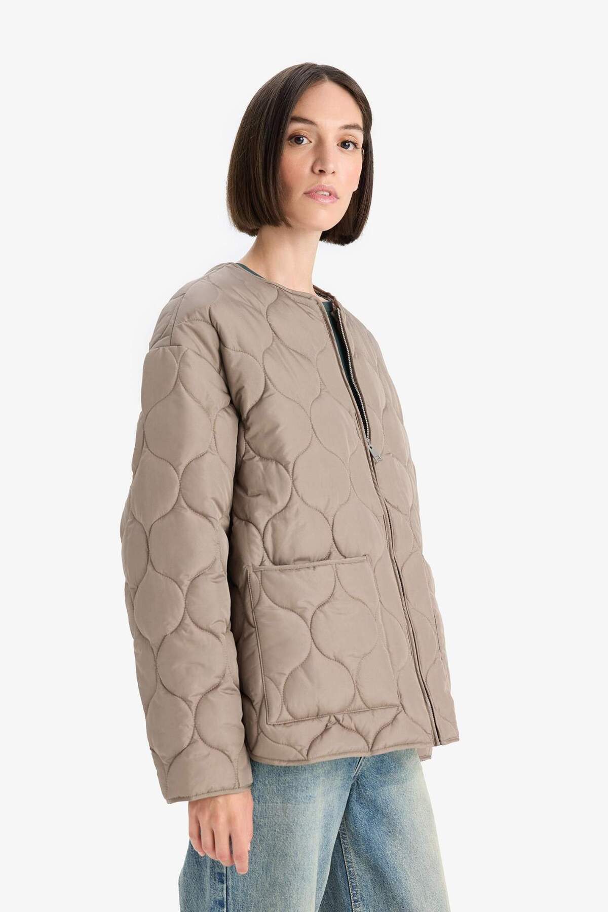 Defacto  Su Geçirmez Regular Fit Bisiklet Yaka Fermuarlı Kapitoneli Mont F4569AX25WN - Görsel 3