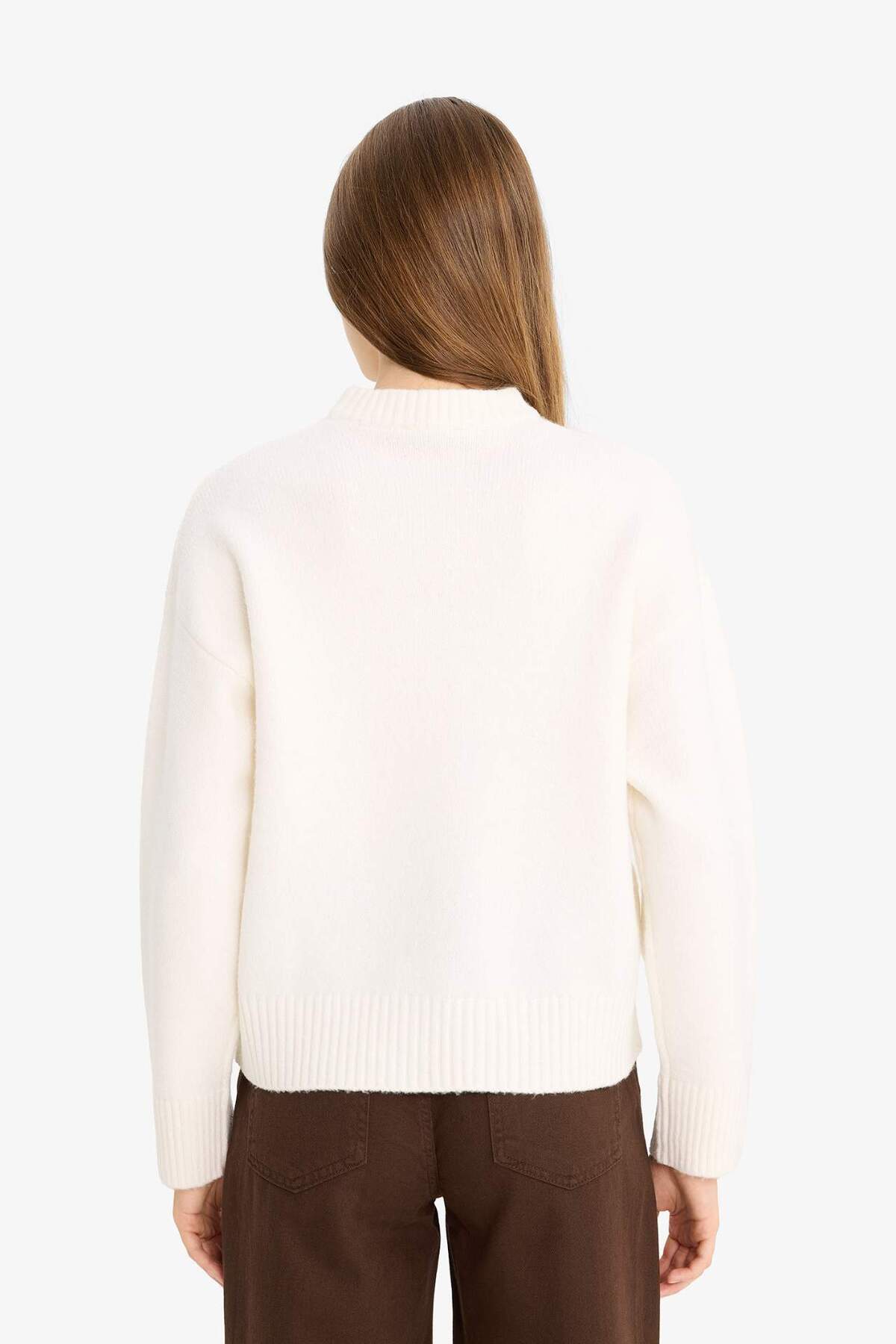 Defacto  Oversize Geniş Kalıp Bisiklet Yaka Triko Kazak R6044AZ25WN - Görsel 6