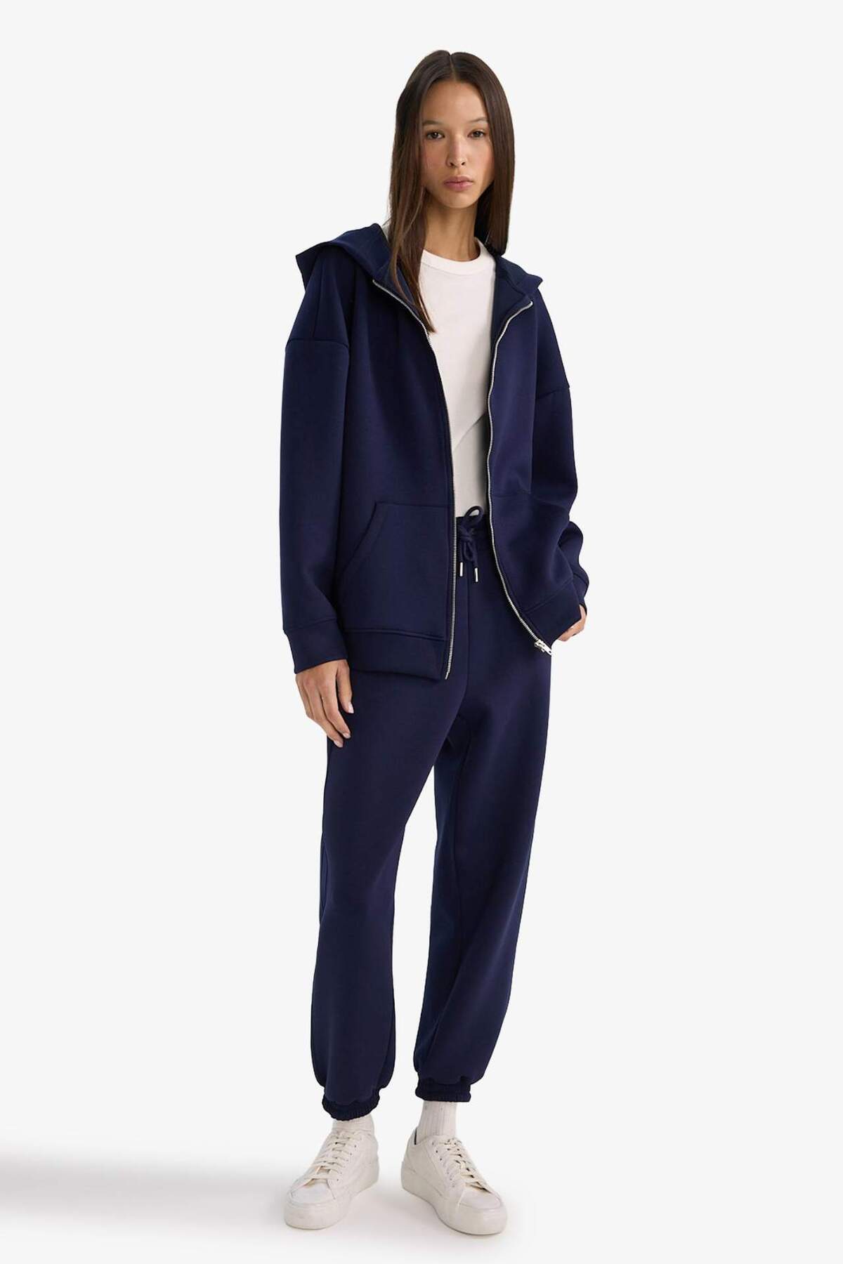 Defacto  Oversize Geniş Kalıp Kapüşonlu Skuba Dalgıç Kumaş Fermuarlı Sweatshirt C6871AX25AU - Görsel 2