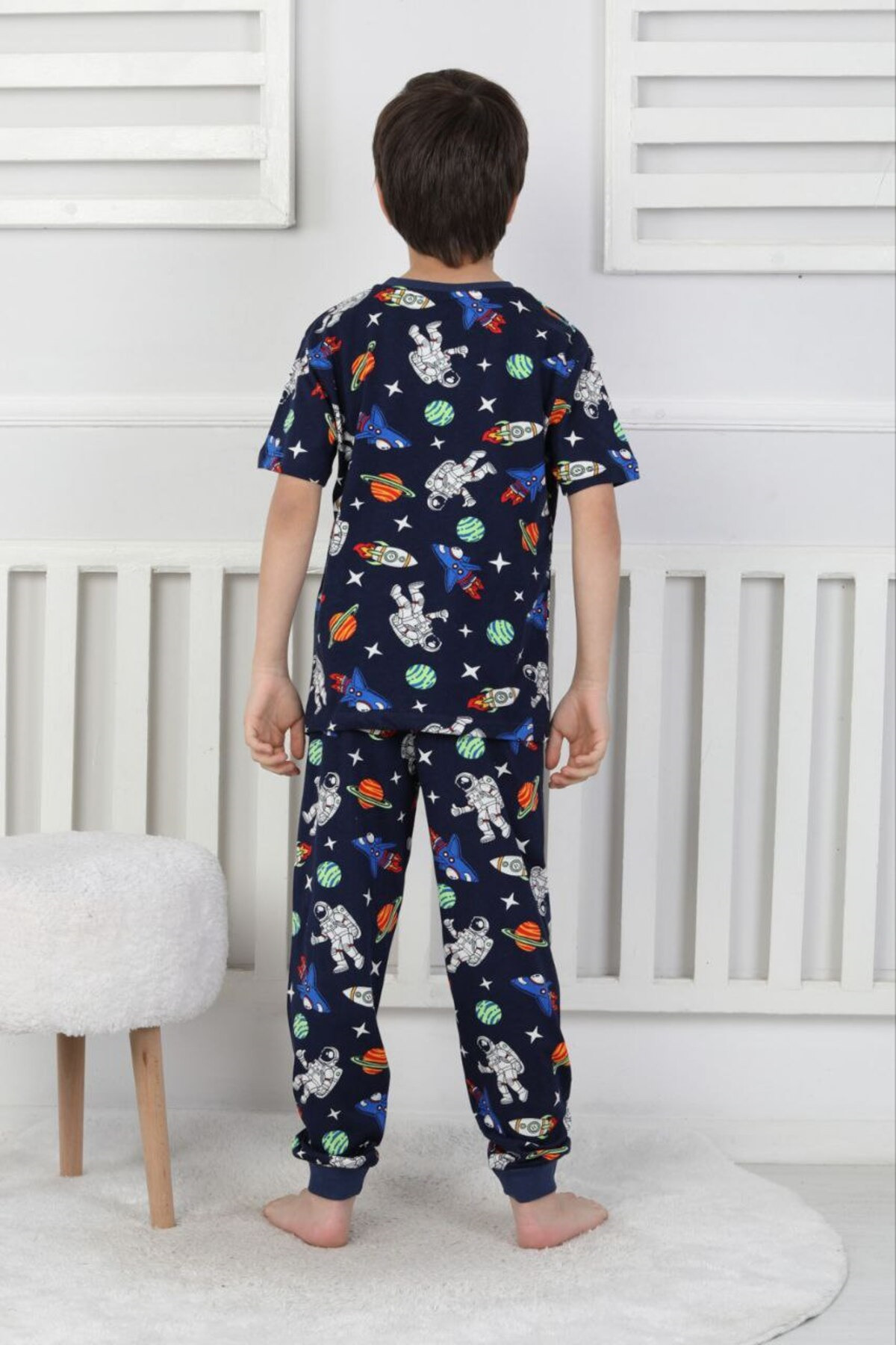 Genel Markalar erkek çocuk %100 pamuk yazlık kısa kollu pijama takımı - gezegen ve uzay temalı fotoğrafı 3 (önizleme)