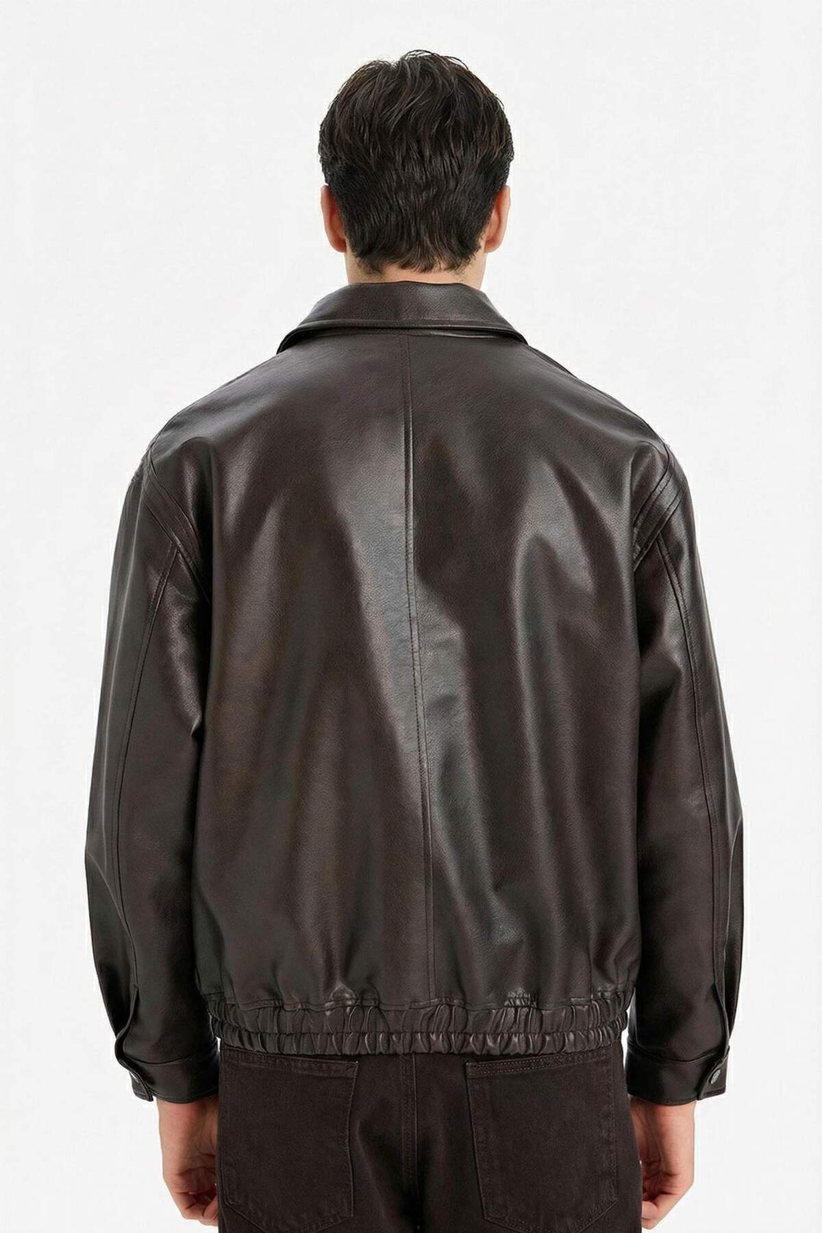 Defacto  Oversıze Gömlek Yaka Fermuarlı Suni Deri Mont E8822AX25AU - Görsel 6