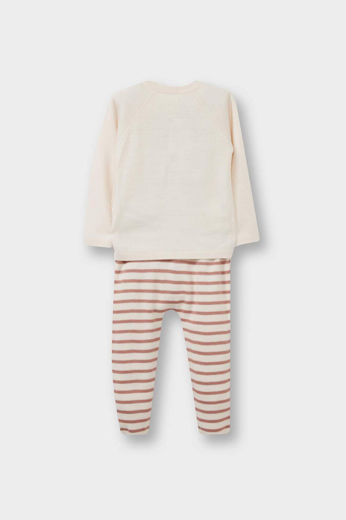 Defacto 2'li Takım Ayı Baskılı Triko Düğmeli Hırka Çizgili Alt Kız Bebek F3222A525WN fotoğrafı 4 (önizleme)