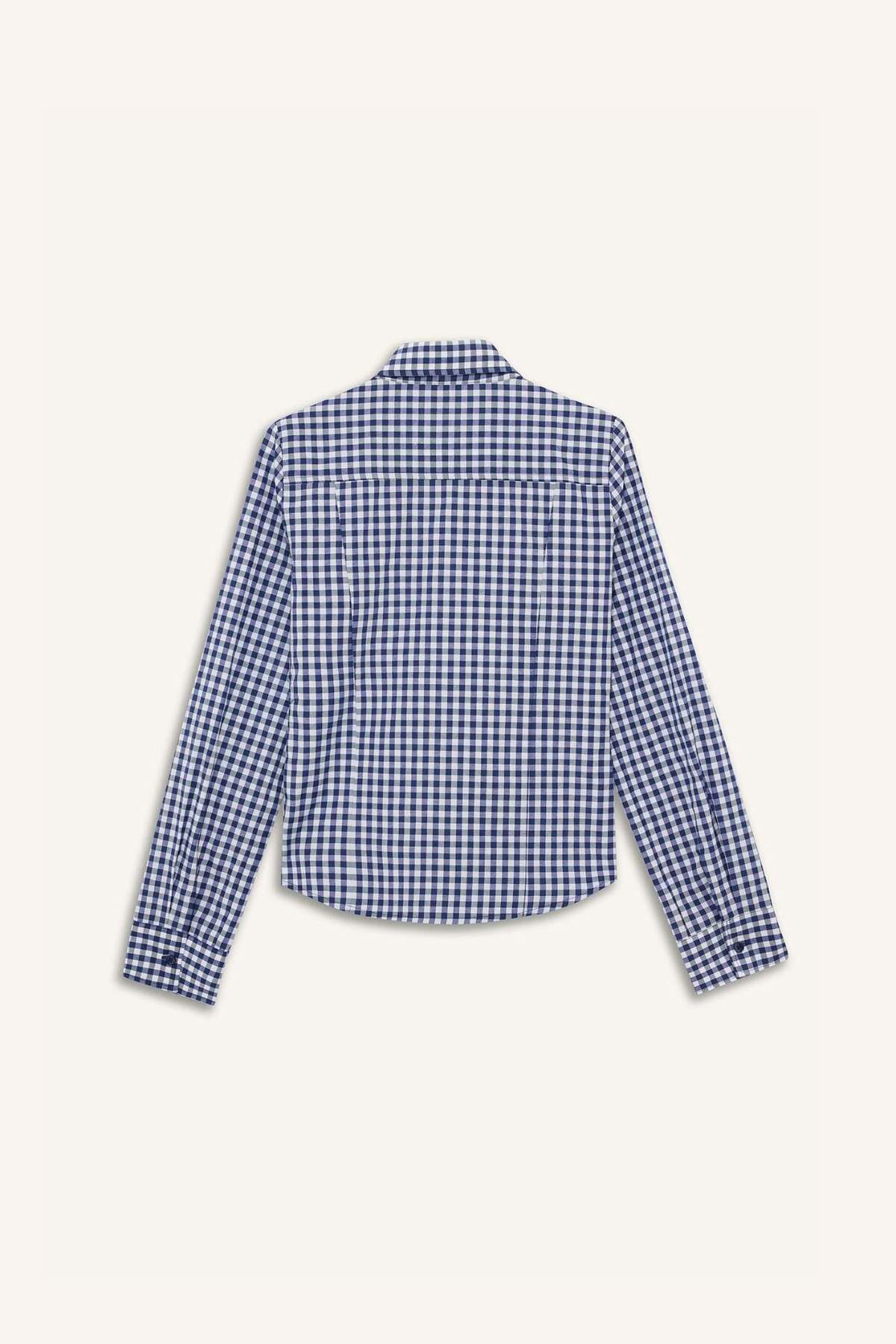 DeFacto Fitted Kareli Poplin Uzun Kollu Gömlek F9285AX25AU görsel 6
