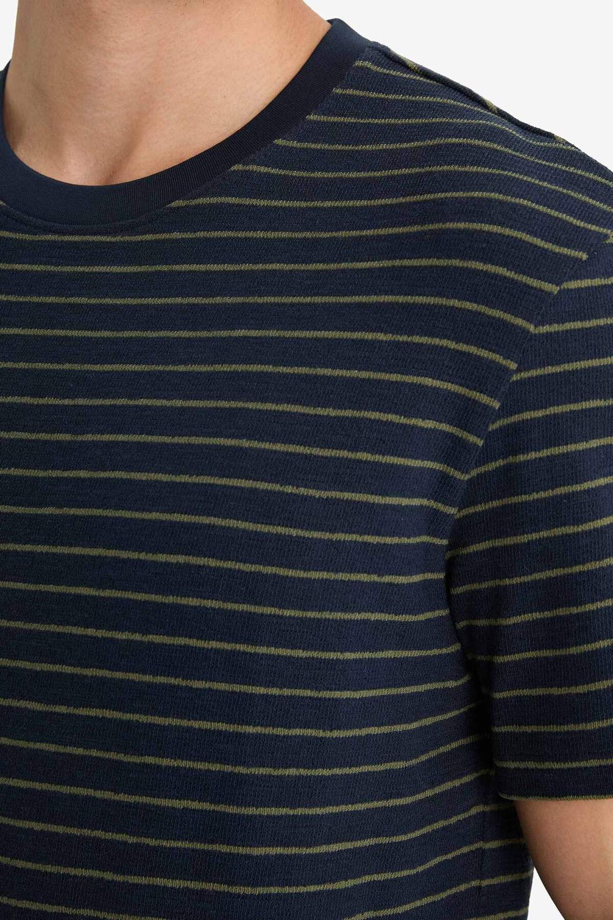 Defacto  Regular Fit Bisiklet Yaka Çizgili Kısa Kollu Tişört E8198AX25AU - Görsel 5