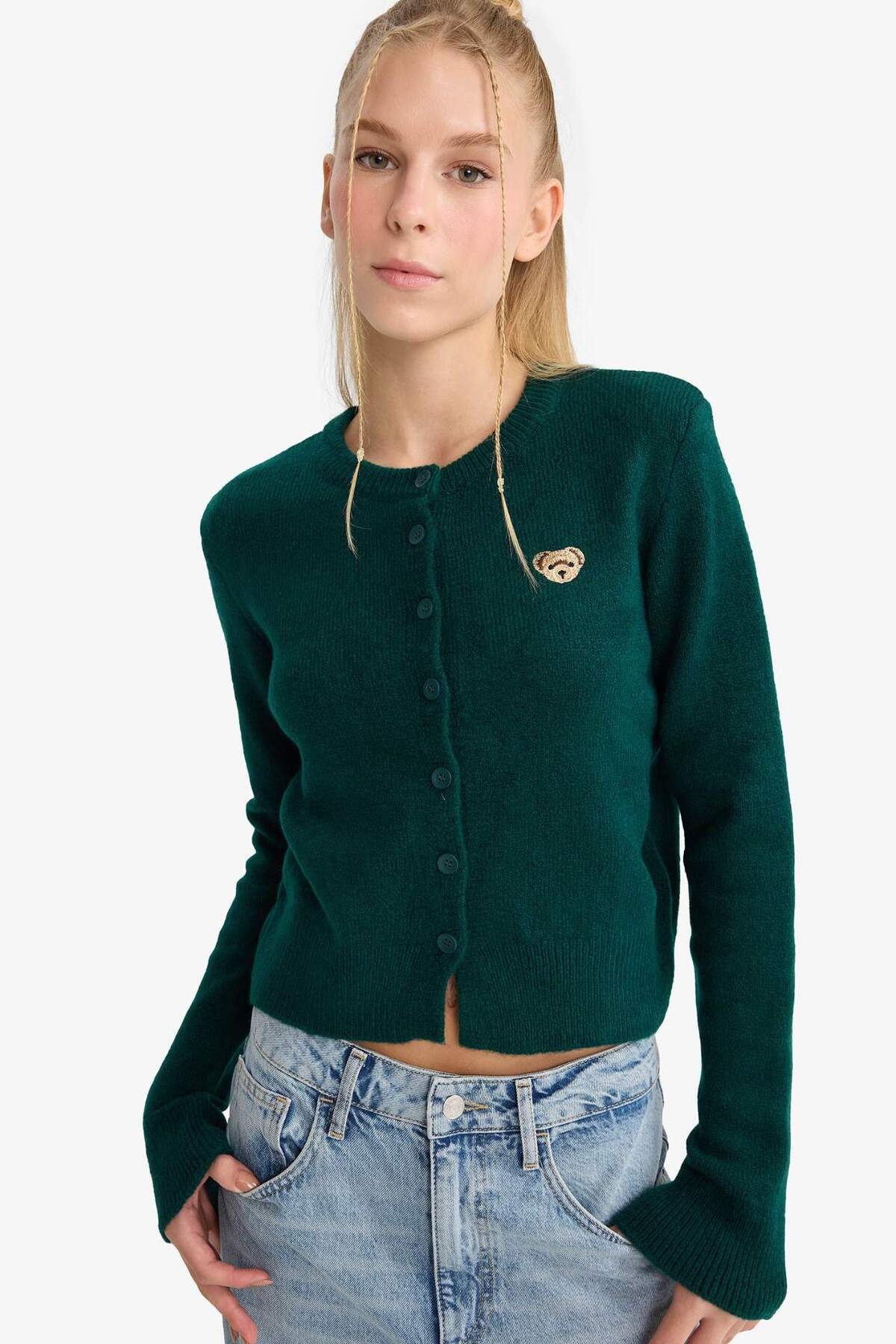 Defacto  Slim Fit Dar Kesim Bisiklet Yaka Düğmeli Hırka F1744AX25WN - Görsel 5