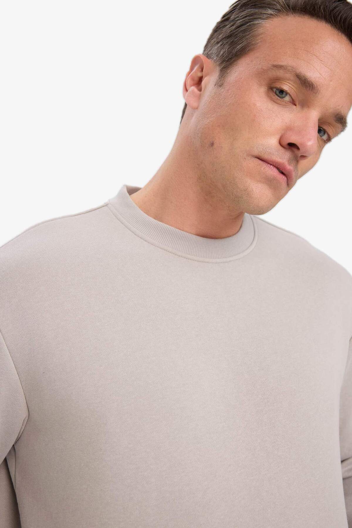 Defacto  Relax Fit Bisiklet Yaka Kalın İçi Yumuşak Tüylü Basic Düz Sweatshirt T5139AZ25AU - Görsel 4