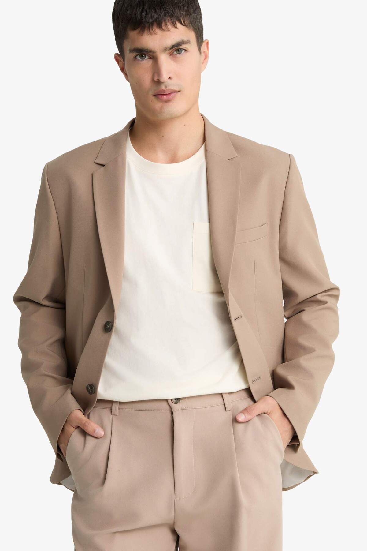 Defacto  Slim Fit Dar Kesim Çapraz Dokuma Düğmeli Blazer Ceket F7232AX25AU - Görsel 3