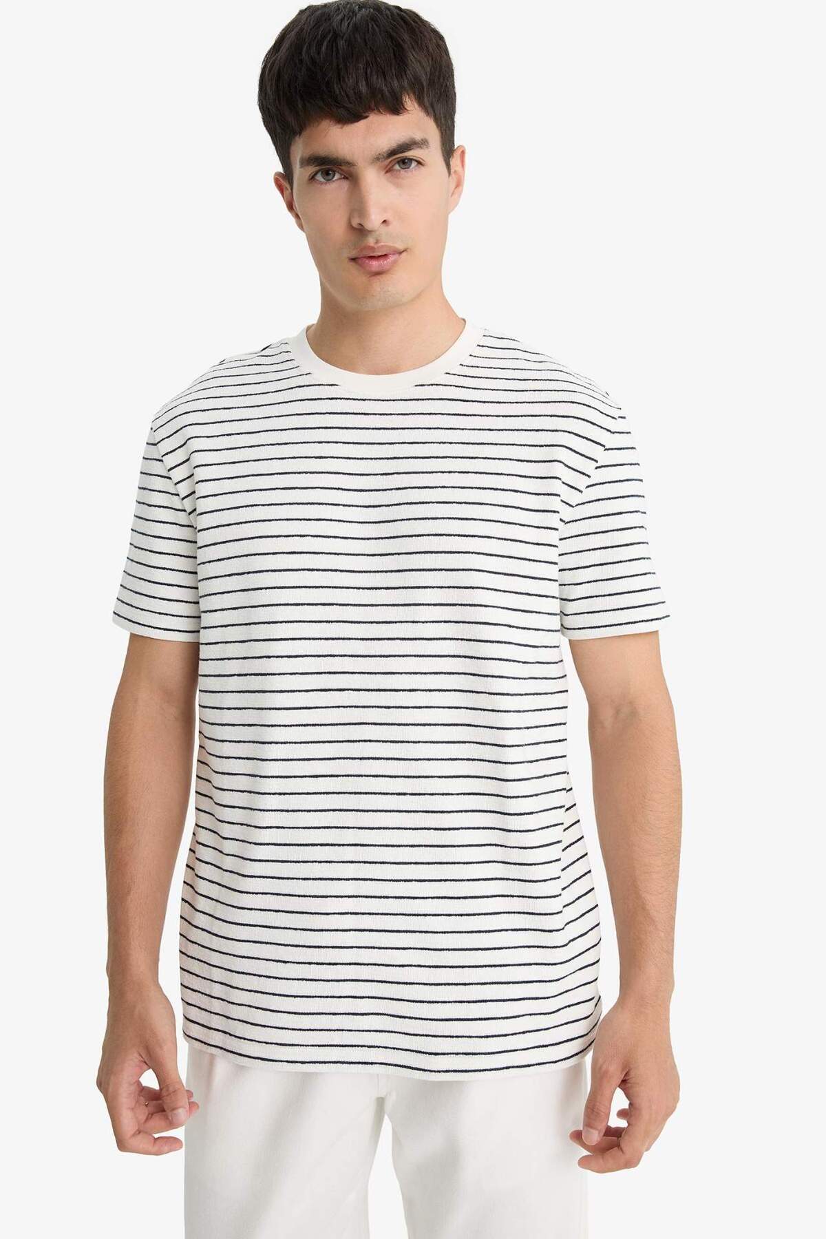 Defacto  Regular Fit Bisiklet Yaka Çizgili Kısa Kollu Tişört E8198AX25AU