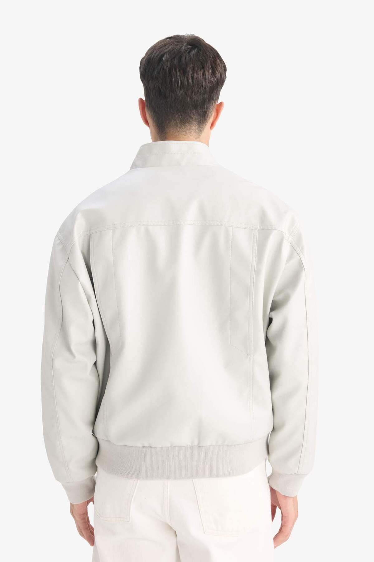 Defacto  Oversize Fit Geniş Kalıp Dik Yaka Fermuarlı Cepli Suni Deri Ceket Mont E8818AX25AU - Görsel 5