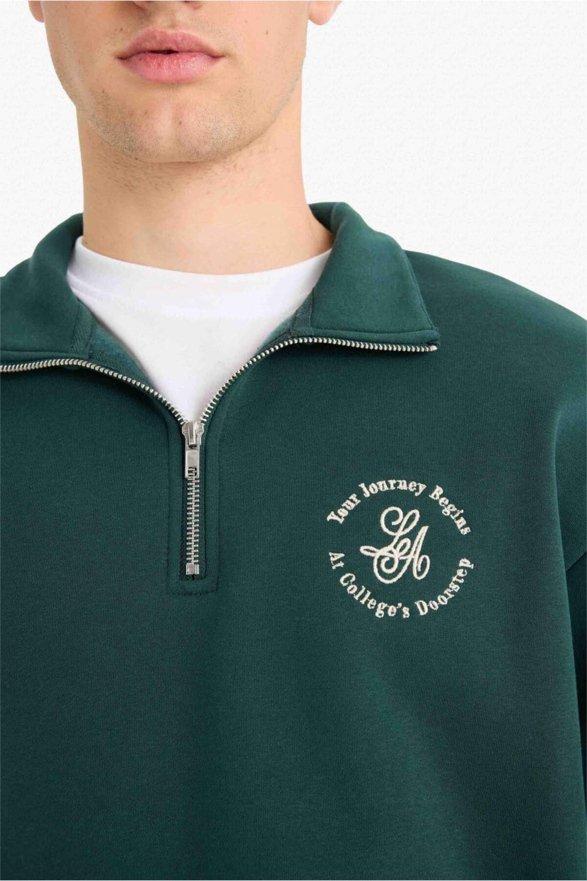 Defacto  Boxy Fit Dik Yaka Fermuarlı Baskılı Sweatshirt E9416AX25AU - Görsel 5