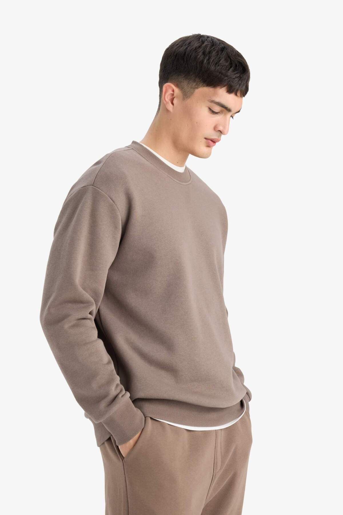 DeFacto Relax Fit Bisiklet Yaka Kalın İçi Yumuşak Tüylü Basic Düz Sweatshirt T5139AZ25AU görsel 3
