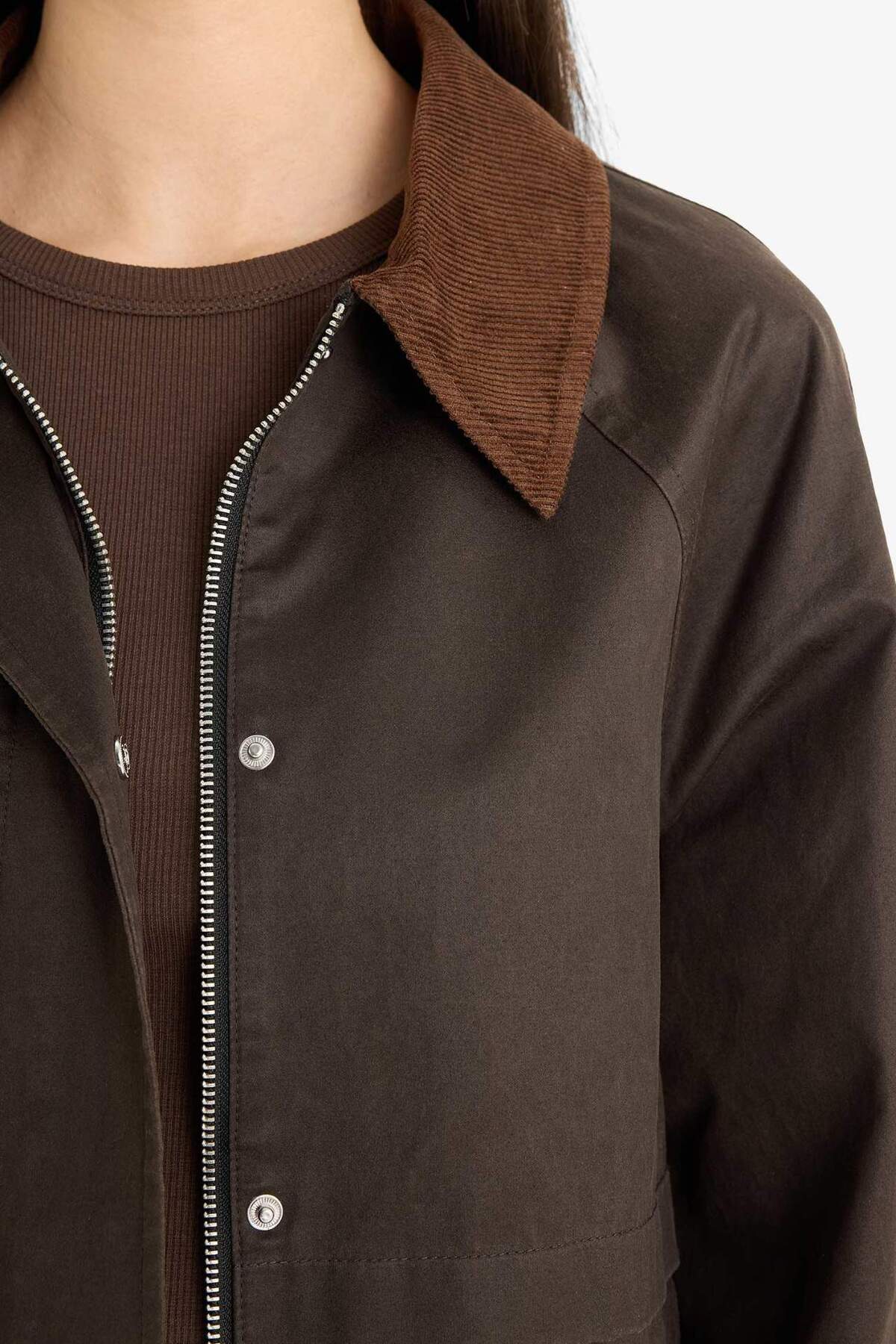 Defacto  Su Geçirmez Relax Fit Kontrast Yaka Fermuarlı Mont E8623AX25AU - Görsel 8