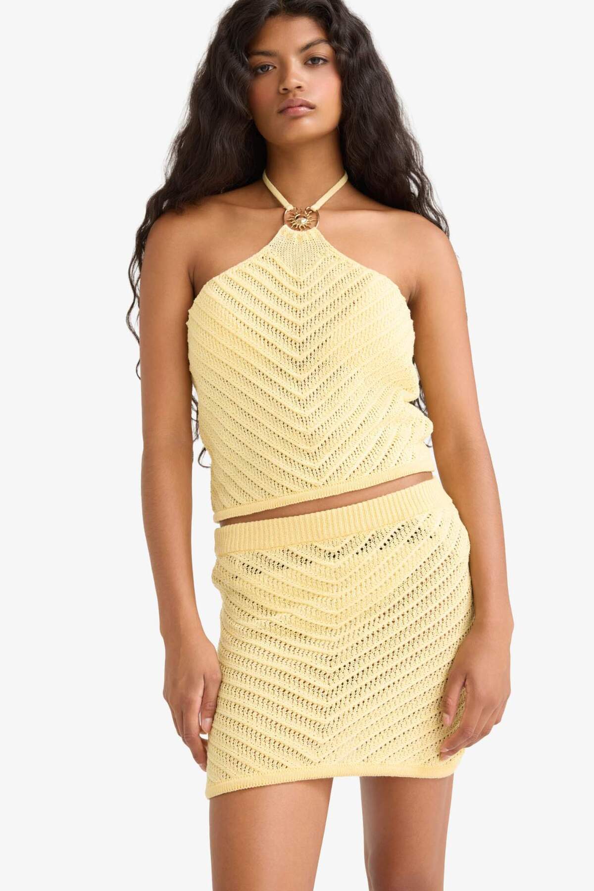 Slim Fit Slim Fit Halter Collar Buckle Detailed Crochet Singlet G1193AX25HS