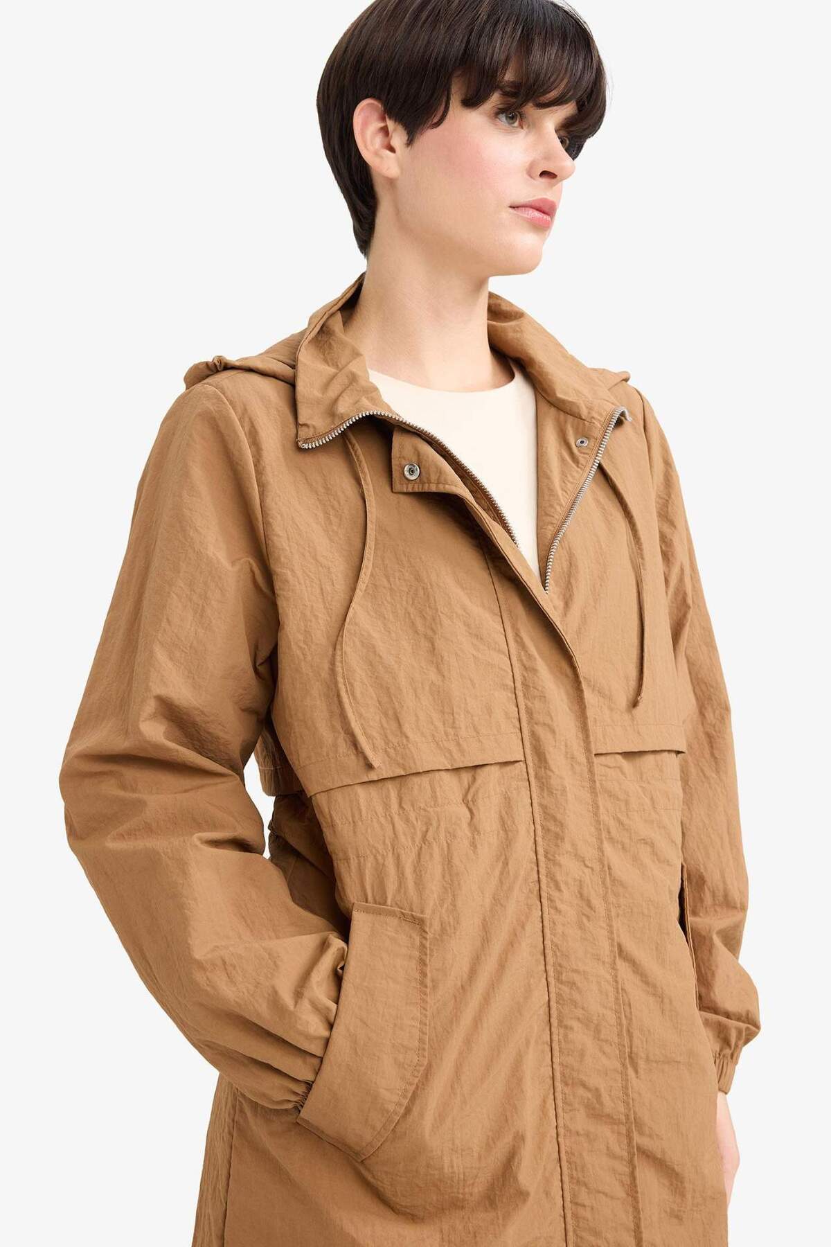 Defacto  Su İtici Kapüşonlu Fermuarlı Uzun Yağmurluk E8554AX25AU - Görsel 8