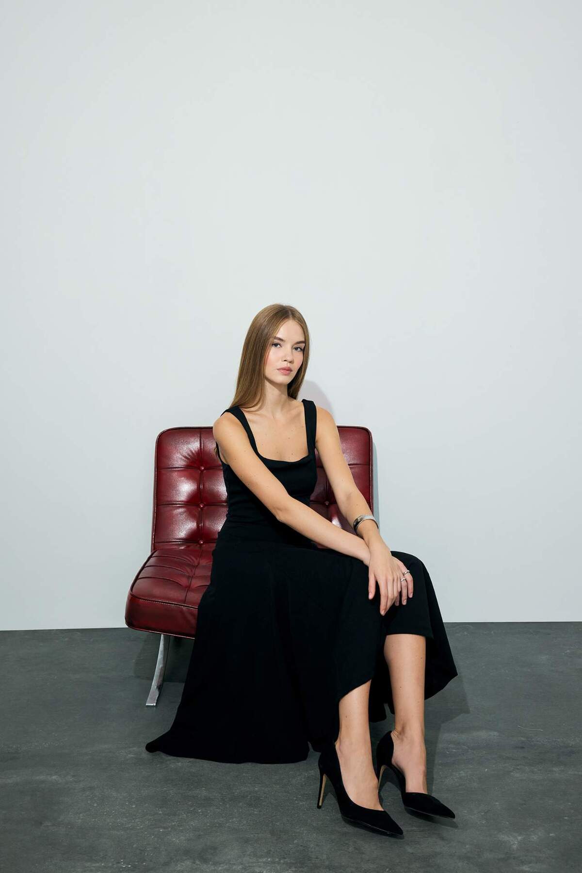 Defacto  A Kesim Kare Yaka Krep Midi Elbise G0957AX25AU