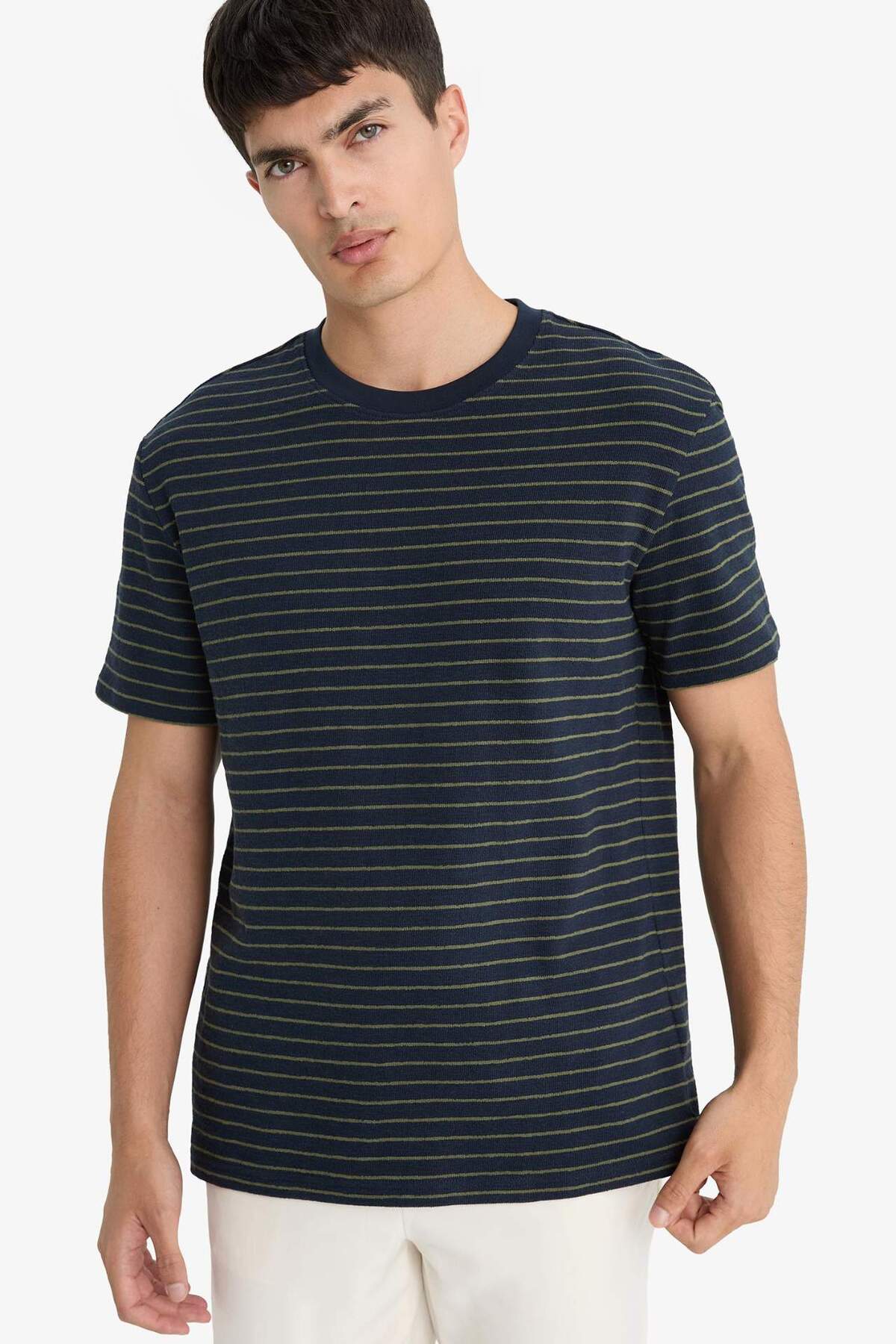 Defacto  Regular Fit Bisiklet Yaka Çizgili Kısa Kollu Tişört E8198AX25AU