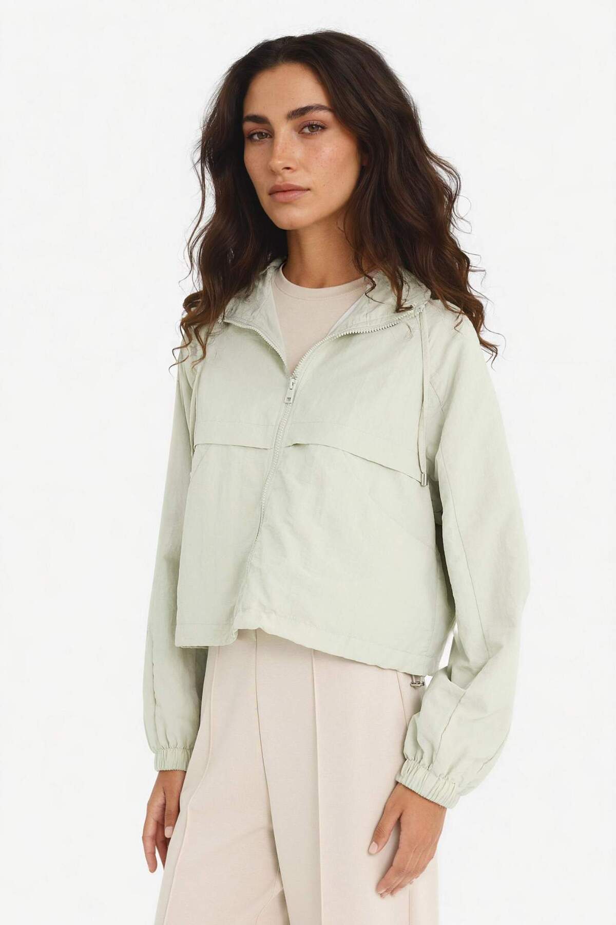 Defacto  Su İtici Kapüşonlu Fermuarlı Crop Yağmurluk E8546AX25AU - Görsel 3