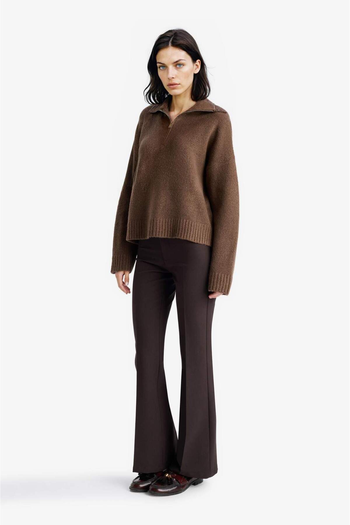 DeFacto Oversize Polo Yaka Yarım Fermuarlı Triko Kazak A8180AX25WN görsel 2