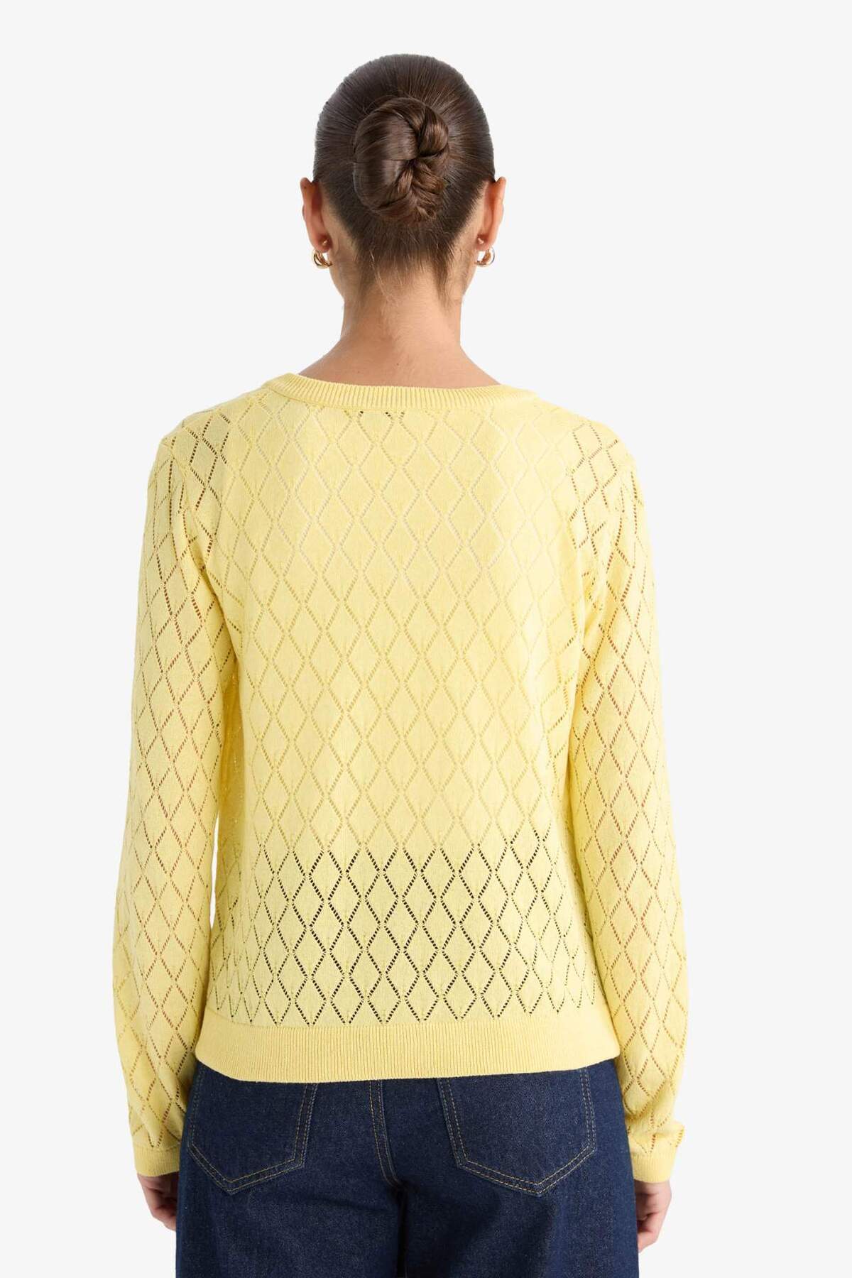 Defacto  Regular Fit Bisiklet Yaka Ajurlu Düğmeli Triko Hırka G0191AX25AU - Görsel 6