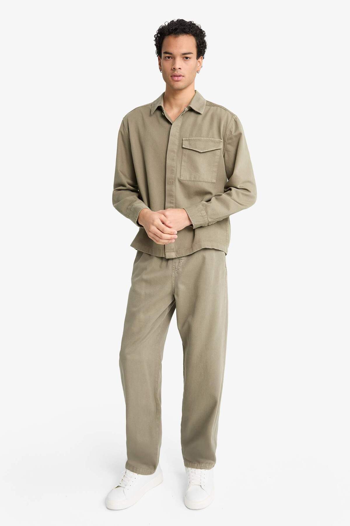 %100 Pamuk Baggy Fit Pantolon F6129AX25AU — خاکی — تصویر 4 از 6