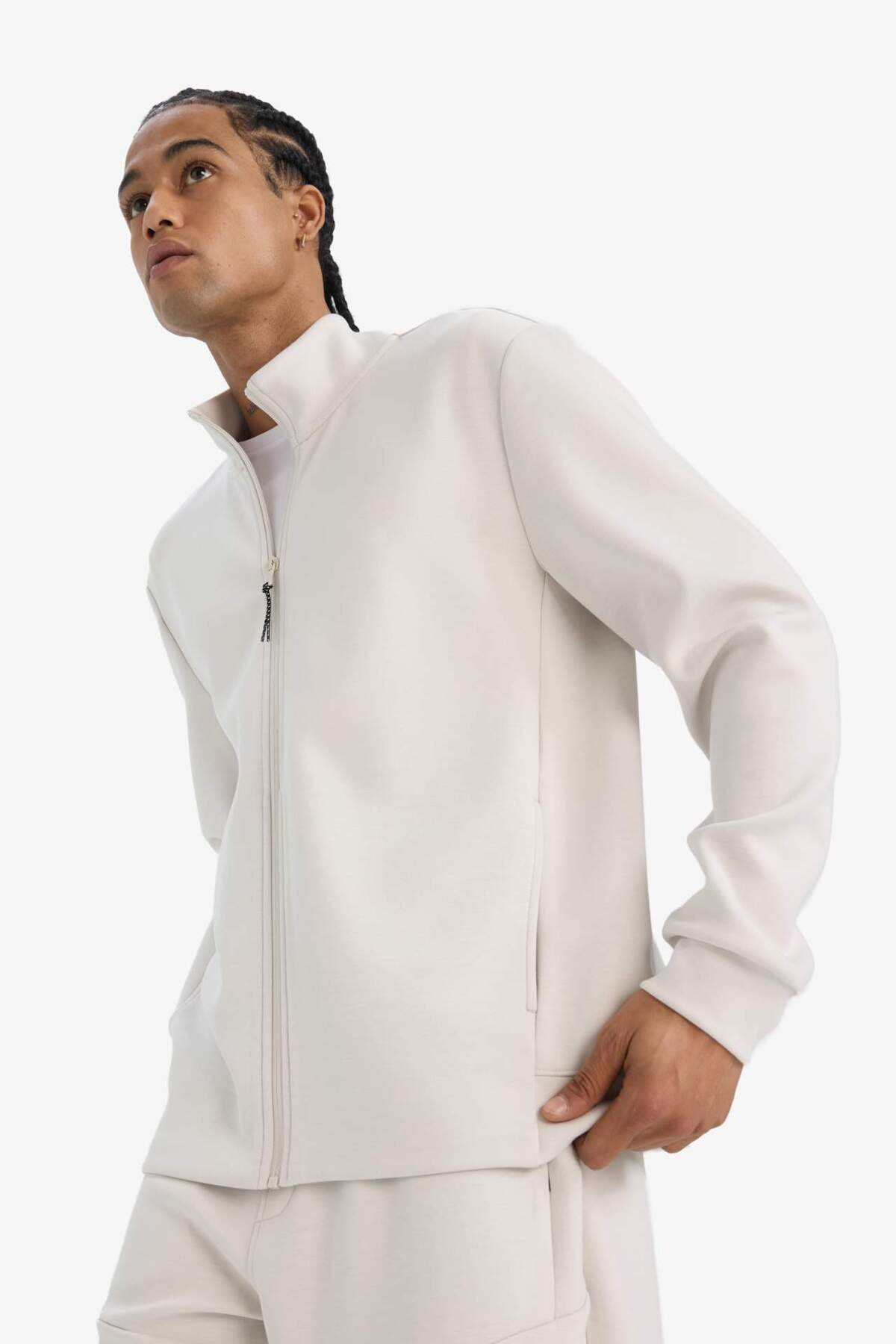 Defacto  Standart Fit Dik Yaka Skuba Dalgıç Kumaş Fermuarlı Hırka E9337AX25AU - Görsel 4