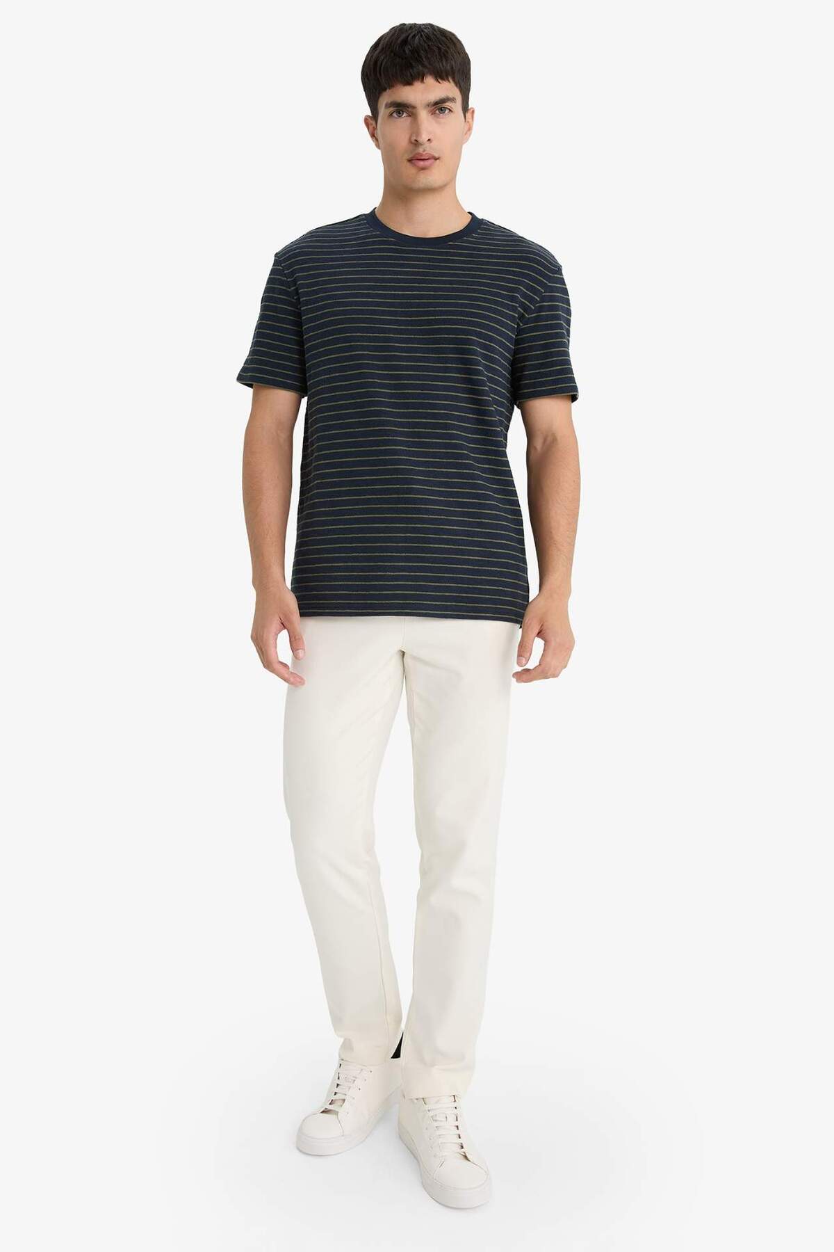Defacto  Regular Fit Bisiklet Yaka Çizgili Kısa Kollu Tişört E8198AX25AU - Görsel 2