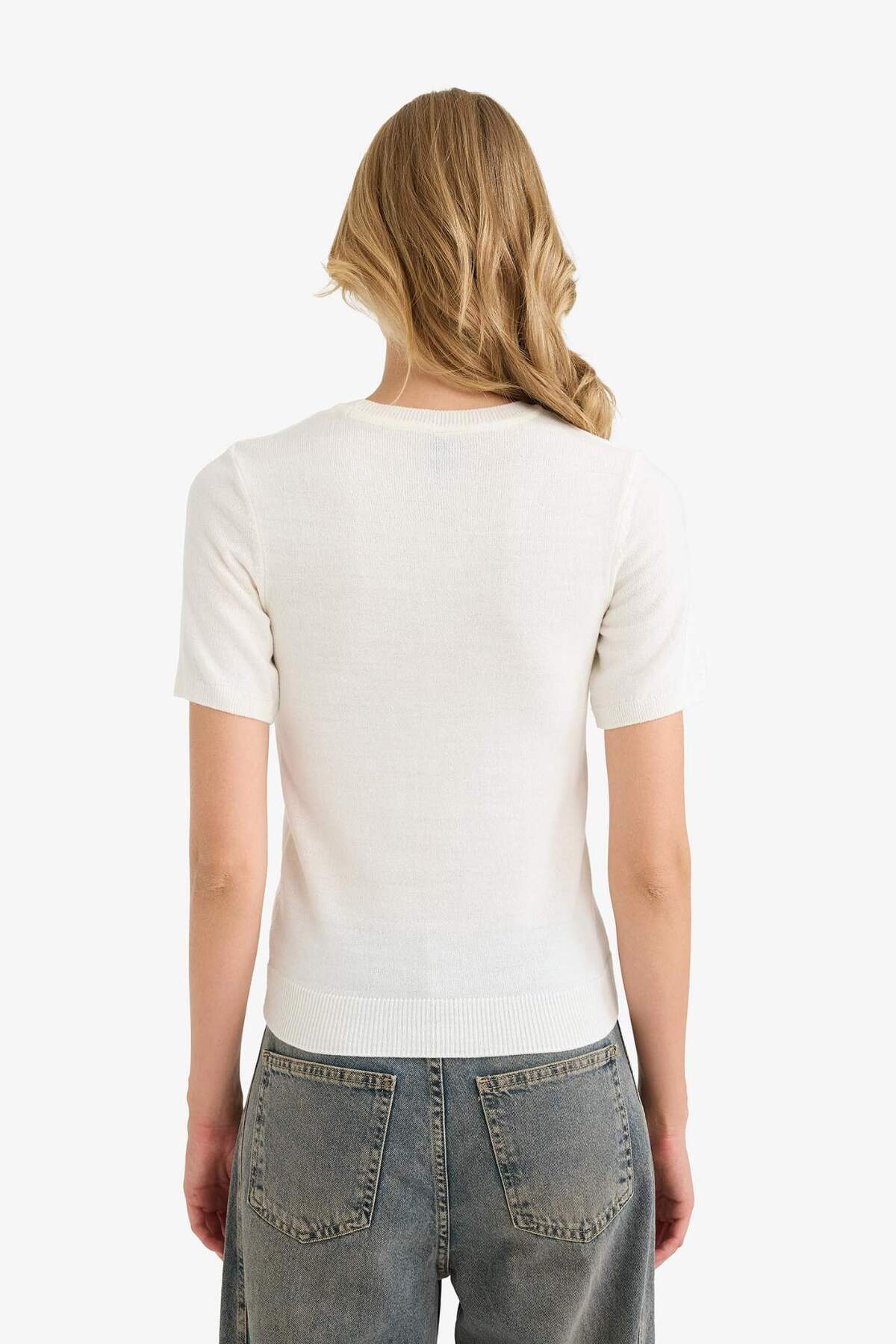 Defacto  Regular Fit Bisiklet Yaka Kısa Kollu Triko Kazak E6810AX25AU - Görsel 5