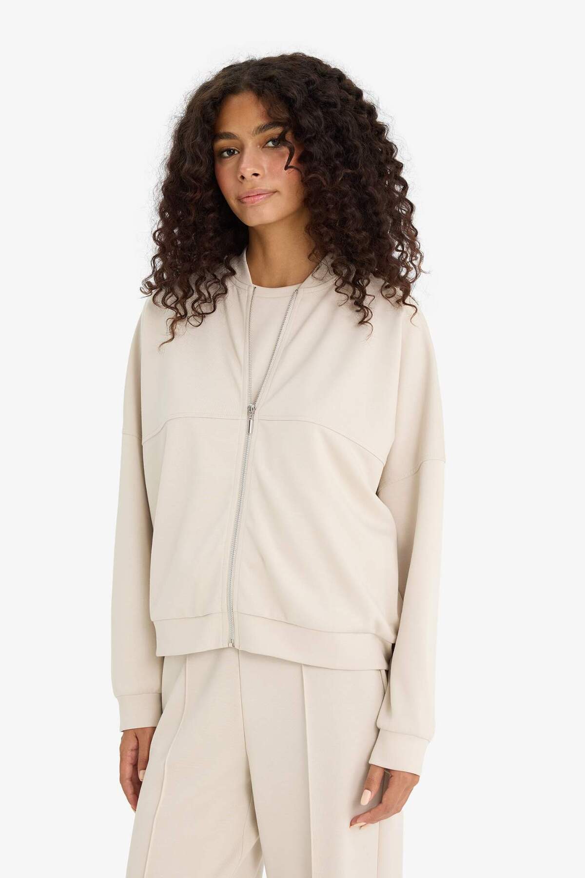 Defacto  Kolej Yaka Fermuarlı Yumuşak Dokulu Modal Bomber Hırka F1025AX25AU - Görsel 4