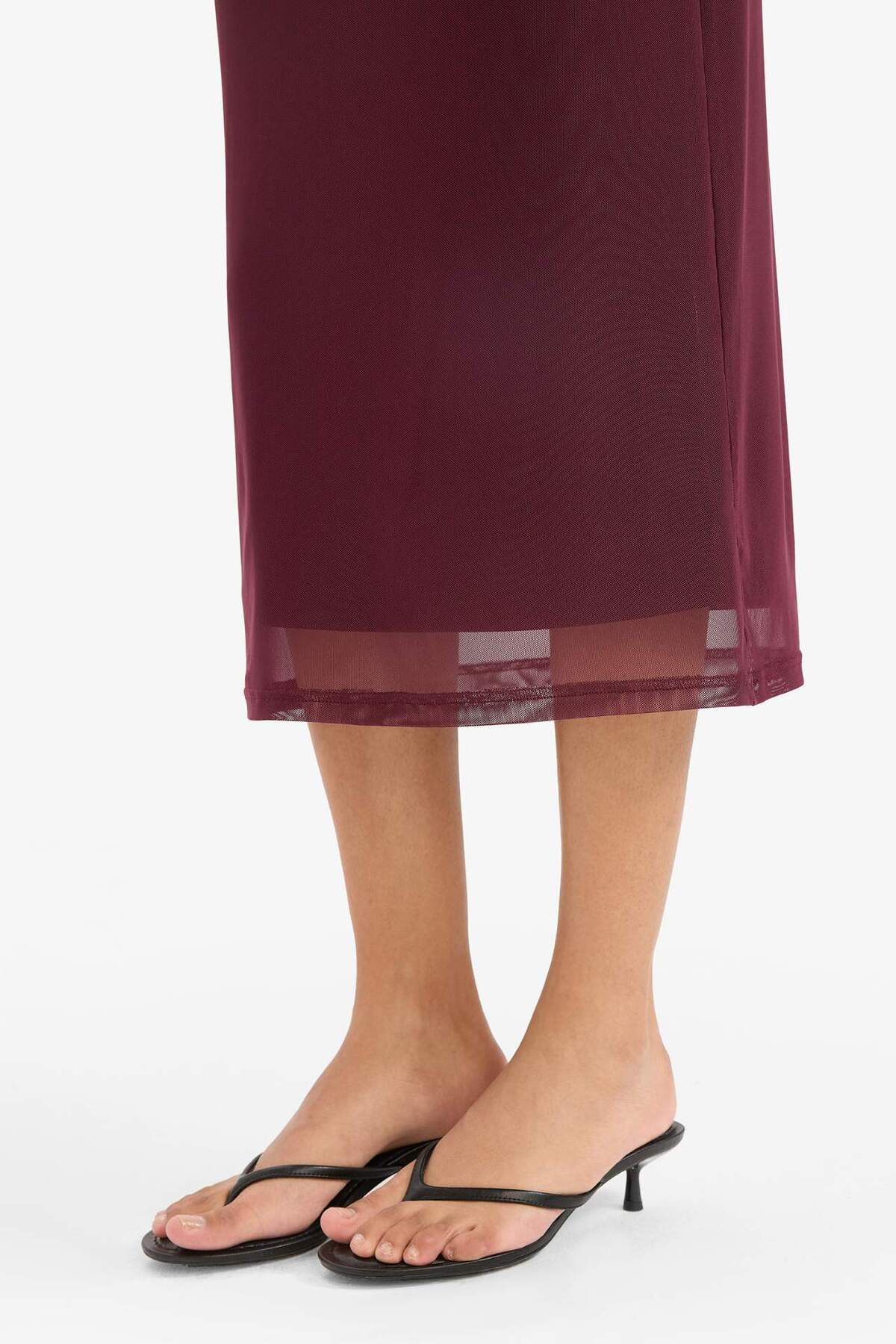 Defacto  Bodycon Vücudu Saran Yuvarlak Yaka Tül Kolsuz Midi Elbise D8036AX25AU - Görsel 6