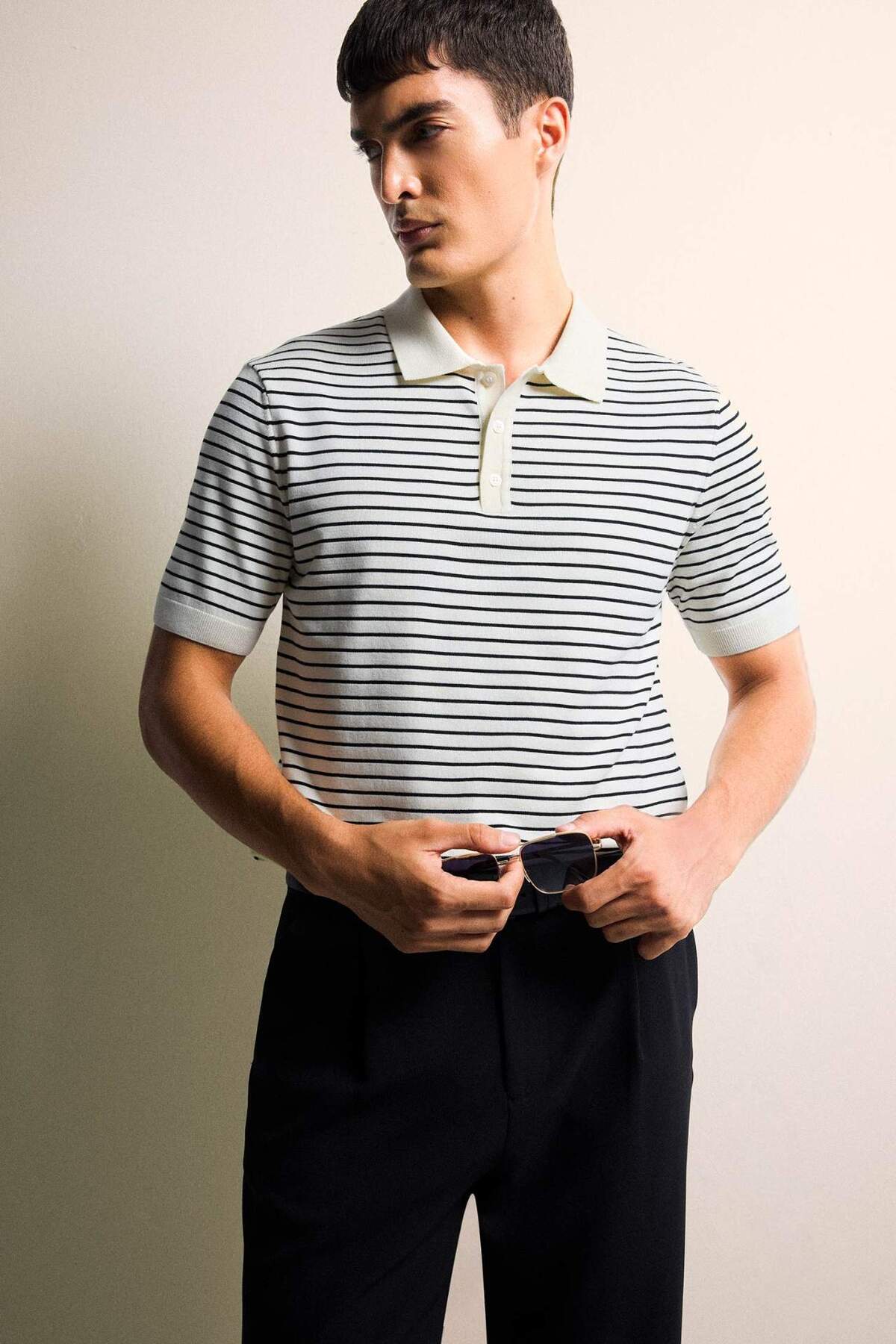 Defacto Buttoned Striped Knitwear Polo Shirt F2729Ax25Au
