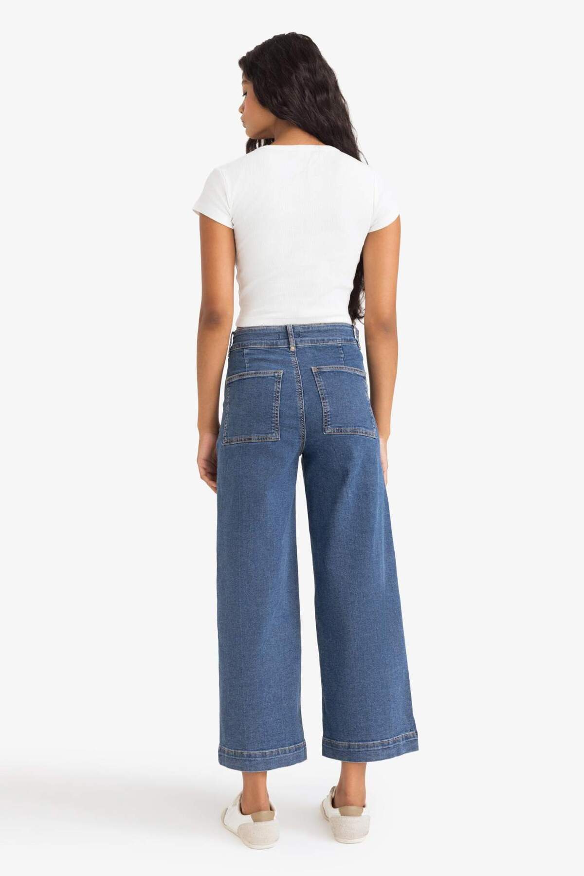 Defacto  Culotte Yüksek Bel Crop Fit Crop Jean Kar Yıkamalı Pantolon E9160AX25AU - Görsel 7