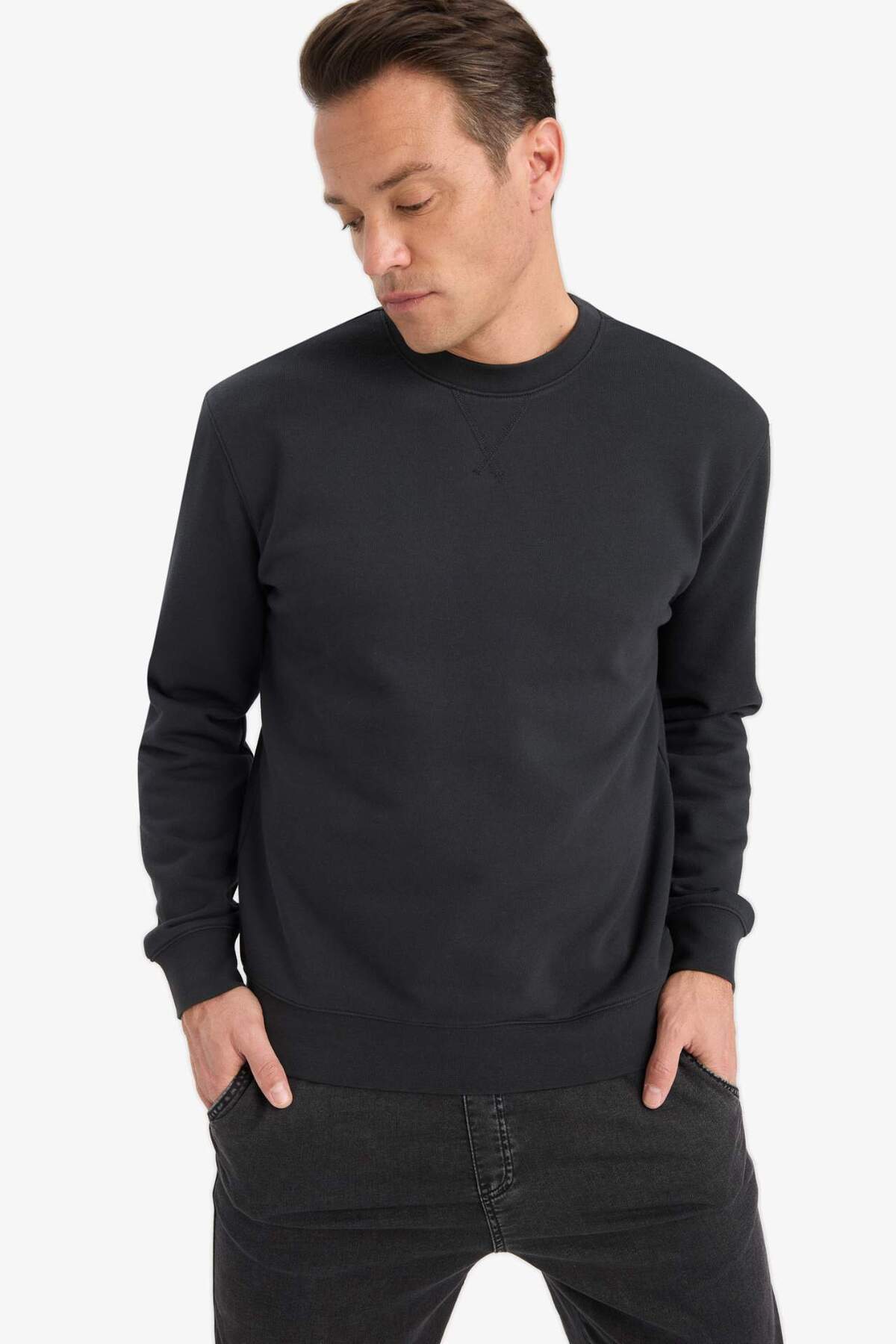 %100 Pamuk Regular Fit Basic Sweatshirt E8339AX25AU — خاکستری — تصویر 3 از 5