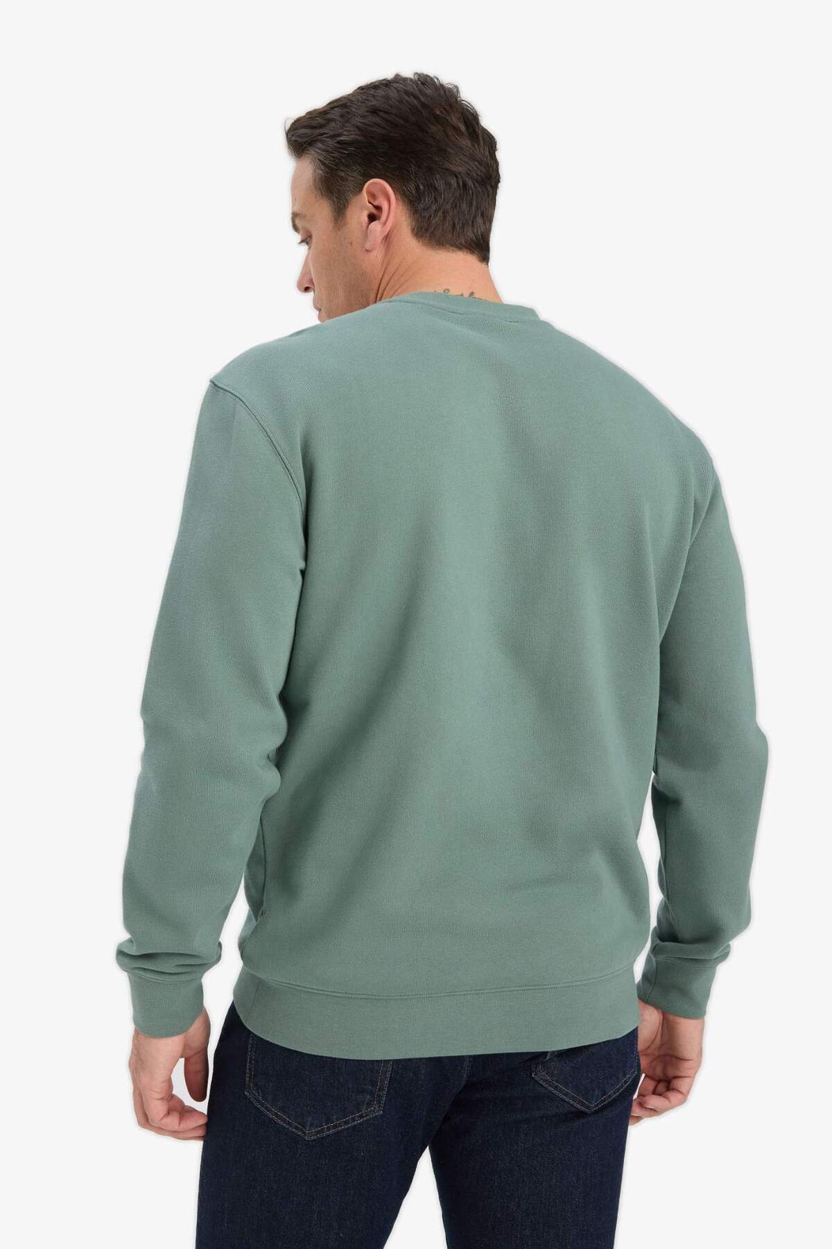 %100 Pamuk Regular Fit Basic Sweatshirt E8339AX25AU — خاکی — تصویر 5 از 5