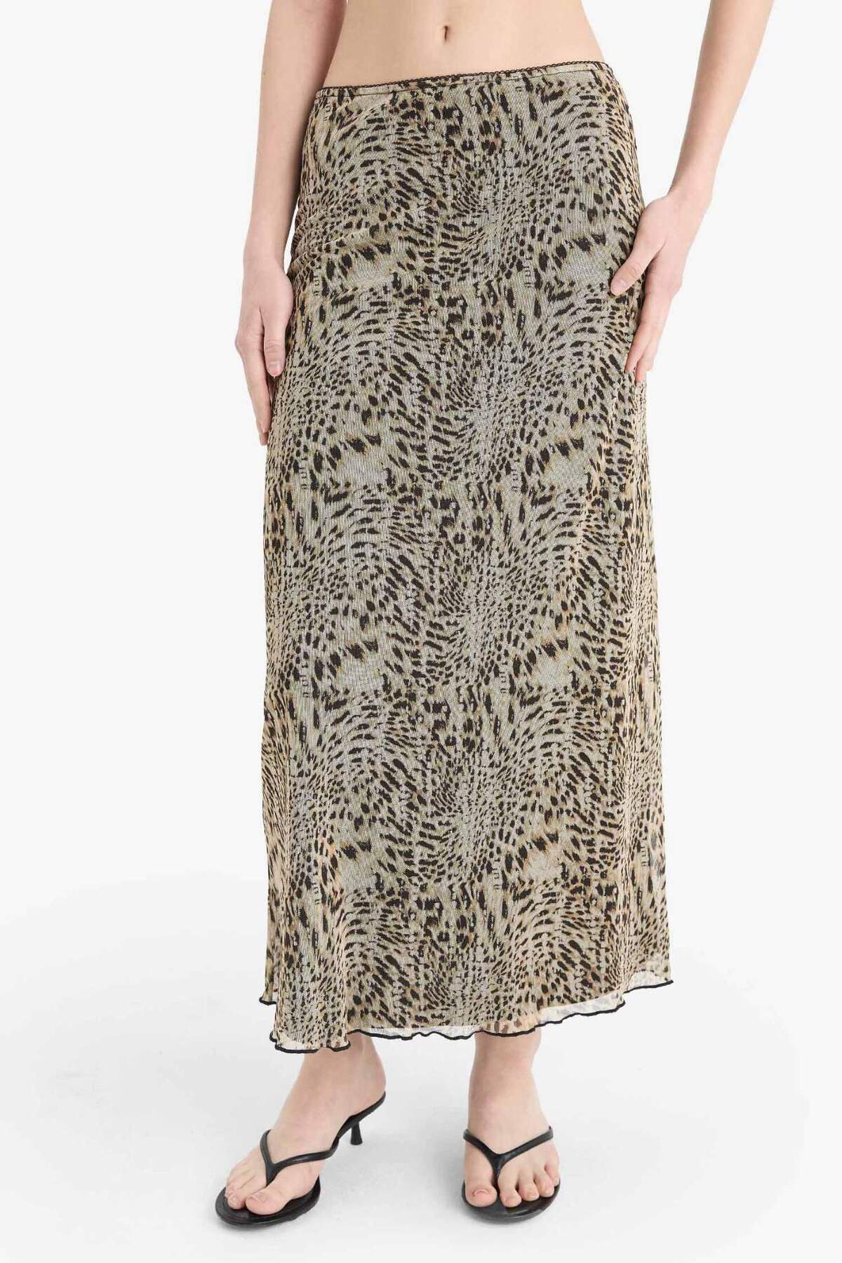 Defacto  A Form Desenli Normal Bel Penye Astar Tül Maxi Etek D7077AX25AU - Görsel 4