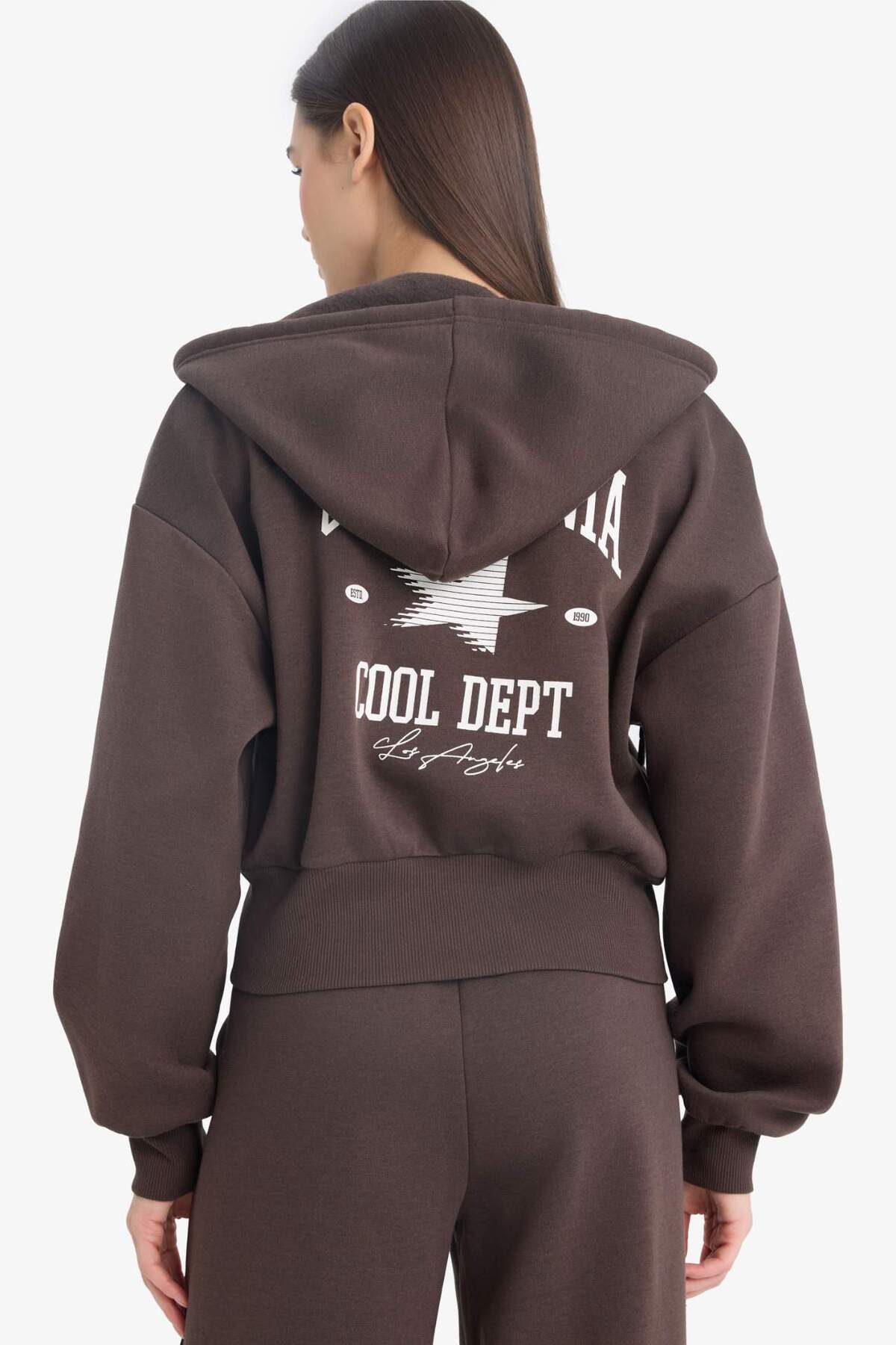 DeFacto Oversize Geniş Kalıp Kapüşonlu Sırt Baskılı Fermuarlı Sweatshirt E9583AX25WN görsel 8