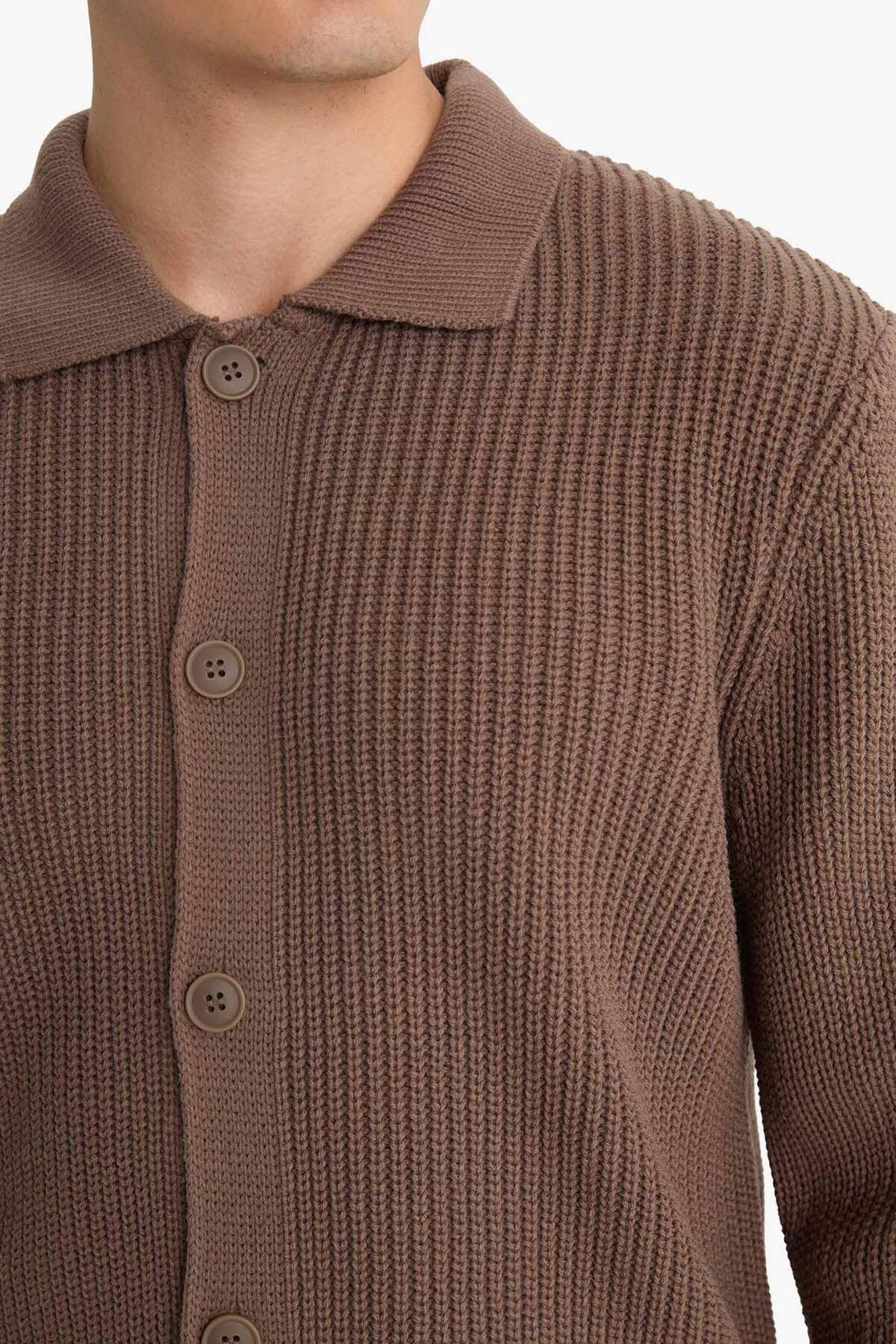 DeFacto Standart Fit Polo Yaka Düğmeli Triko Hırka E8397AX25CW görsel 5