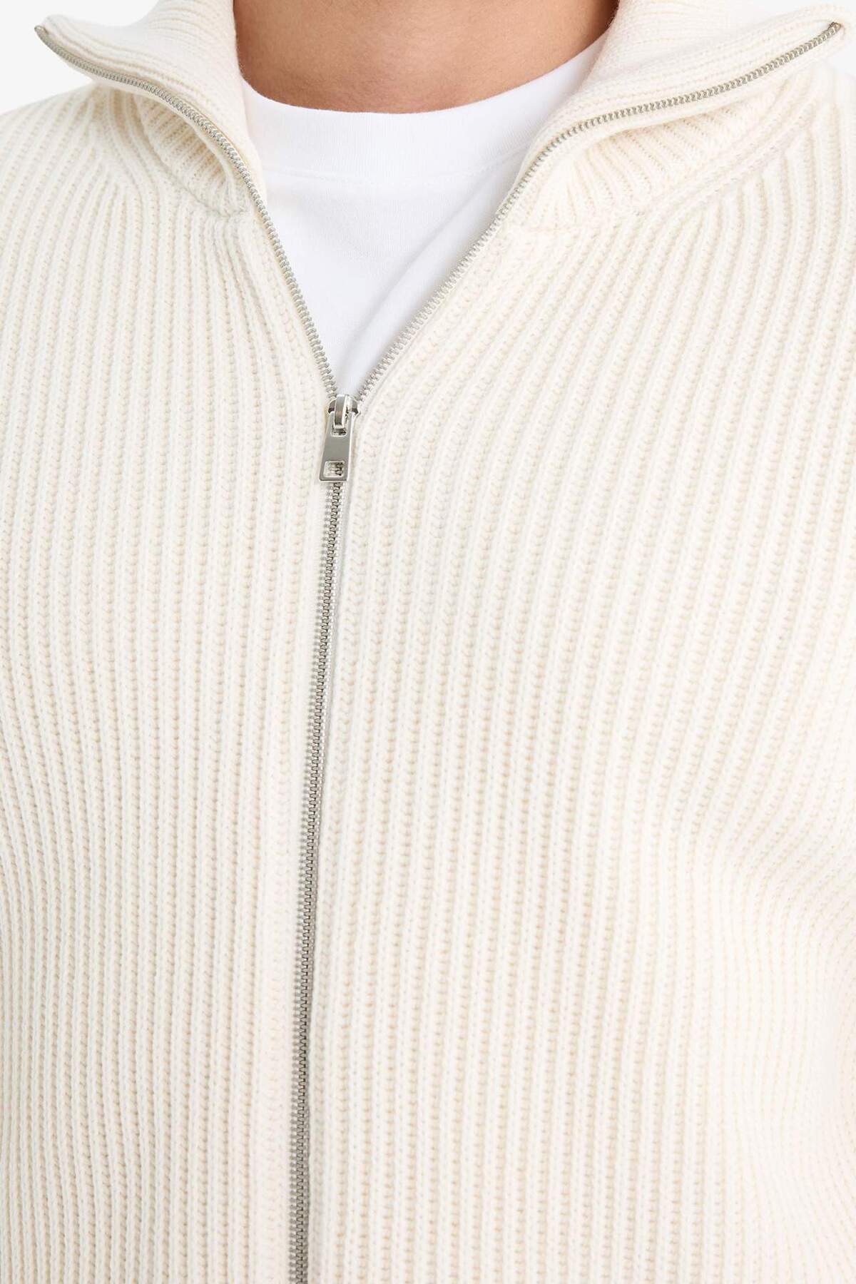 Defacto  Standart Fit Dik Yaka Fermuarlı Triko Hırka C9014AX25AU - Görsel 5