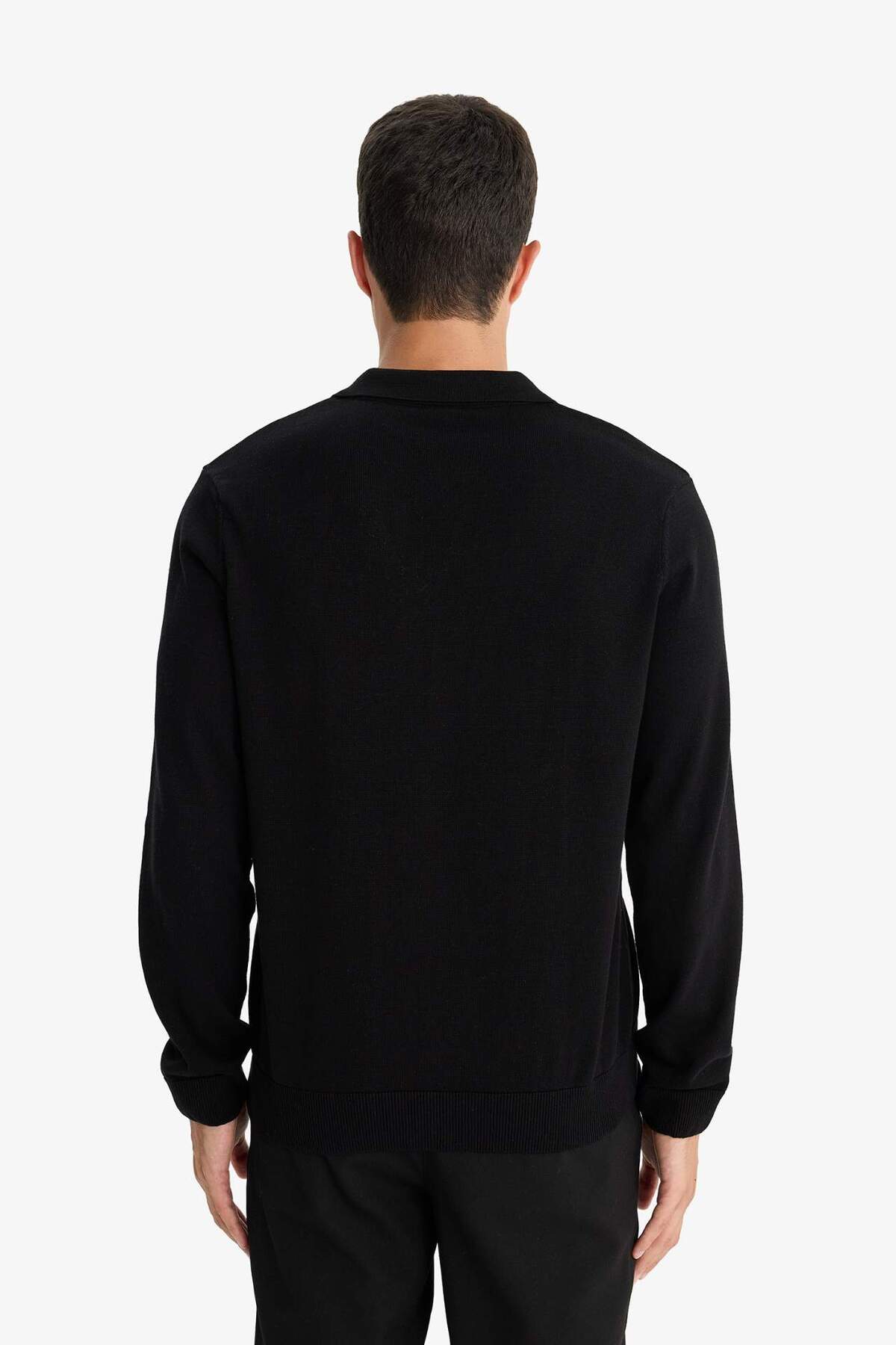 %100 Pamuk Standart Fit Polo Yaka Triko Hırka F5863AX25WN — مشکی — تصویر 6 از 6